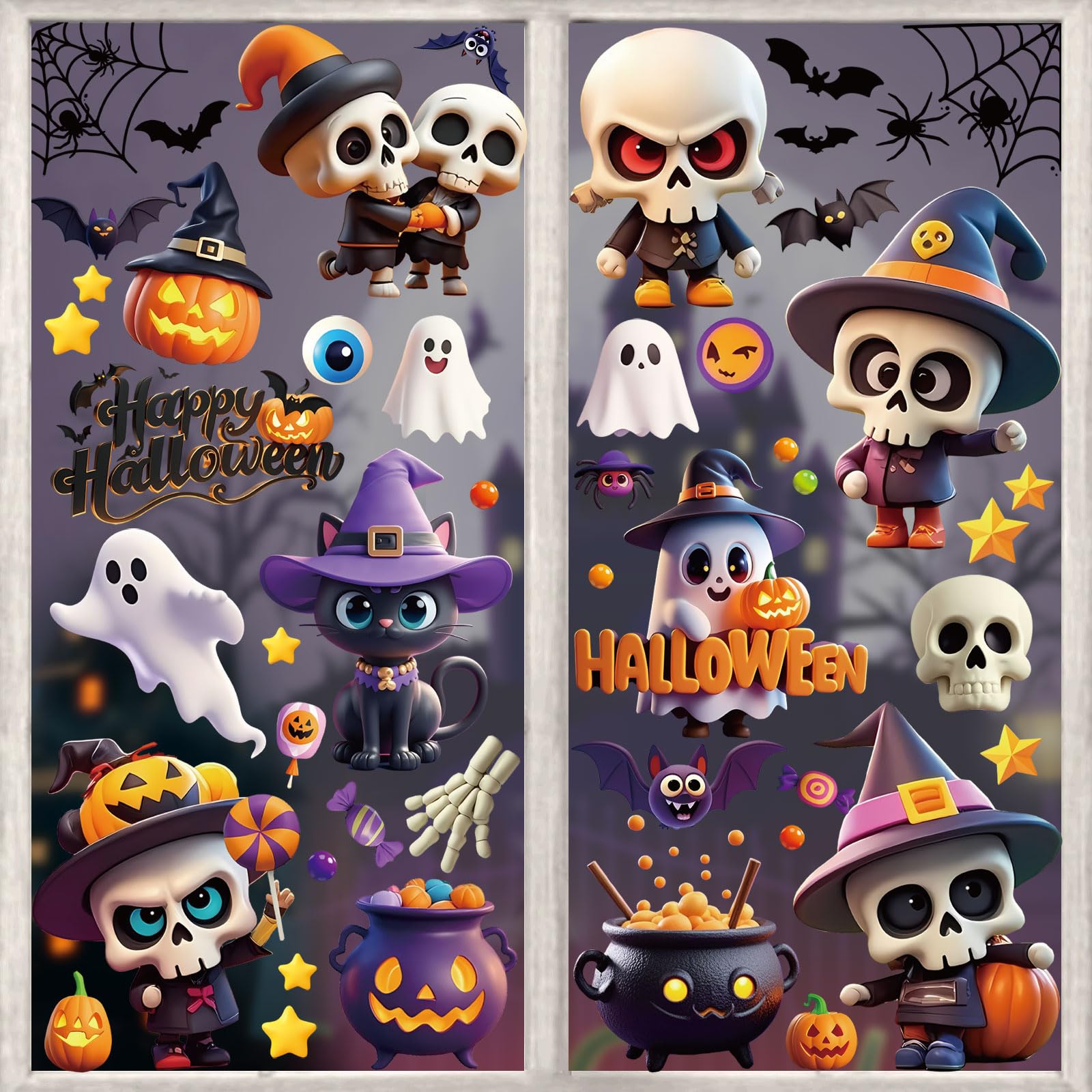 95 stickers de fenêtre Halloween AhfuLife, squelettes et chauves-souris — idée cadeau