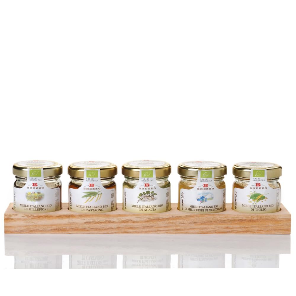 Aromataste, barquette en bois de 5 miels bio italiens