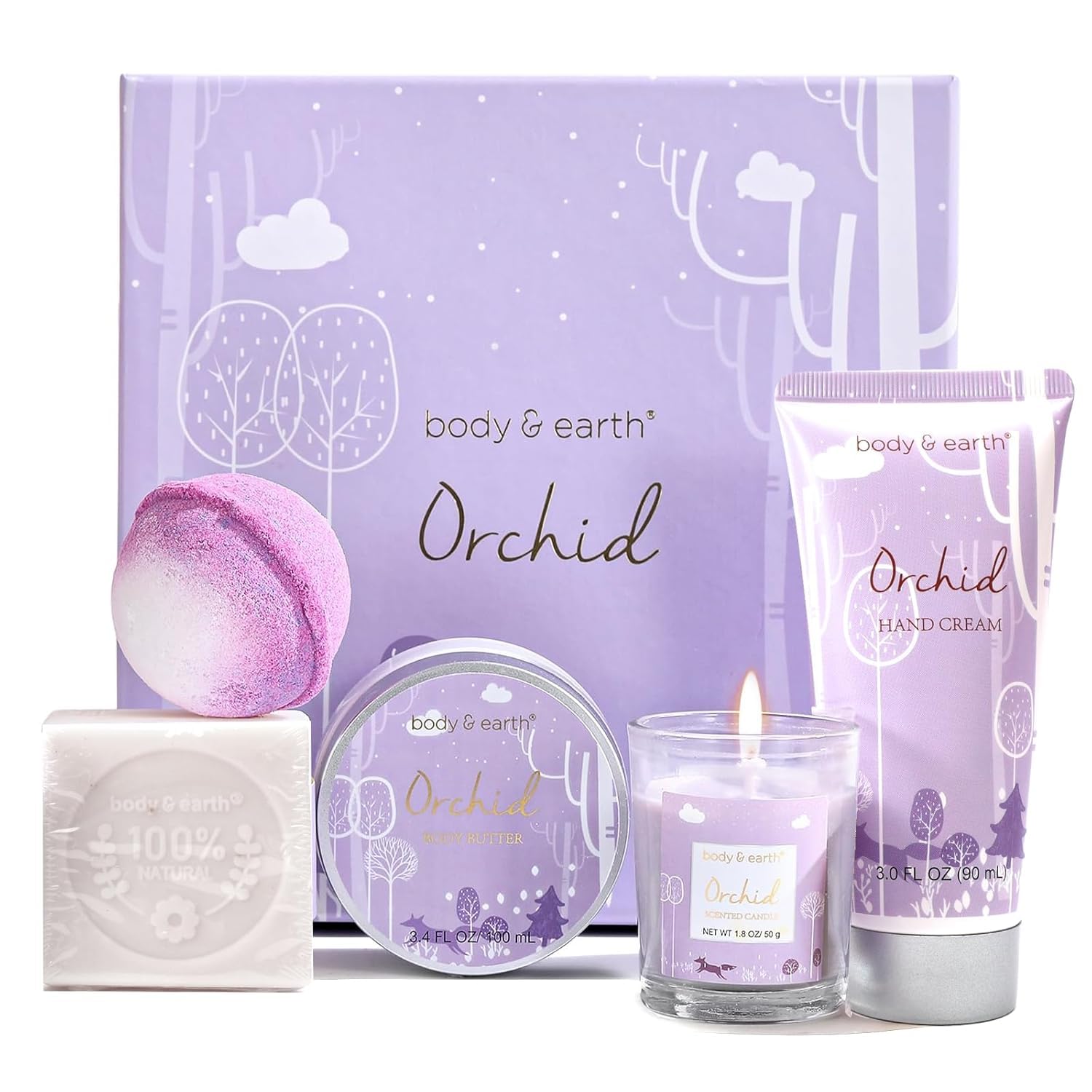 Body & Earth, coffret de bain 5 pièces au parfum d'orchidée — idée cadeau original
