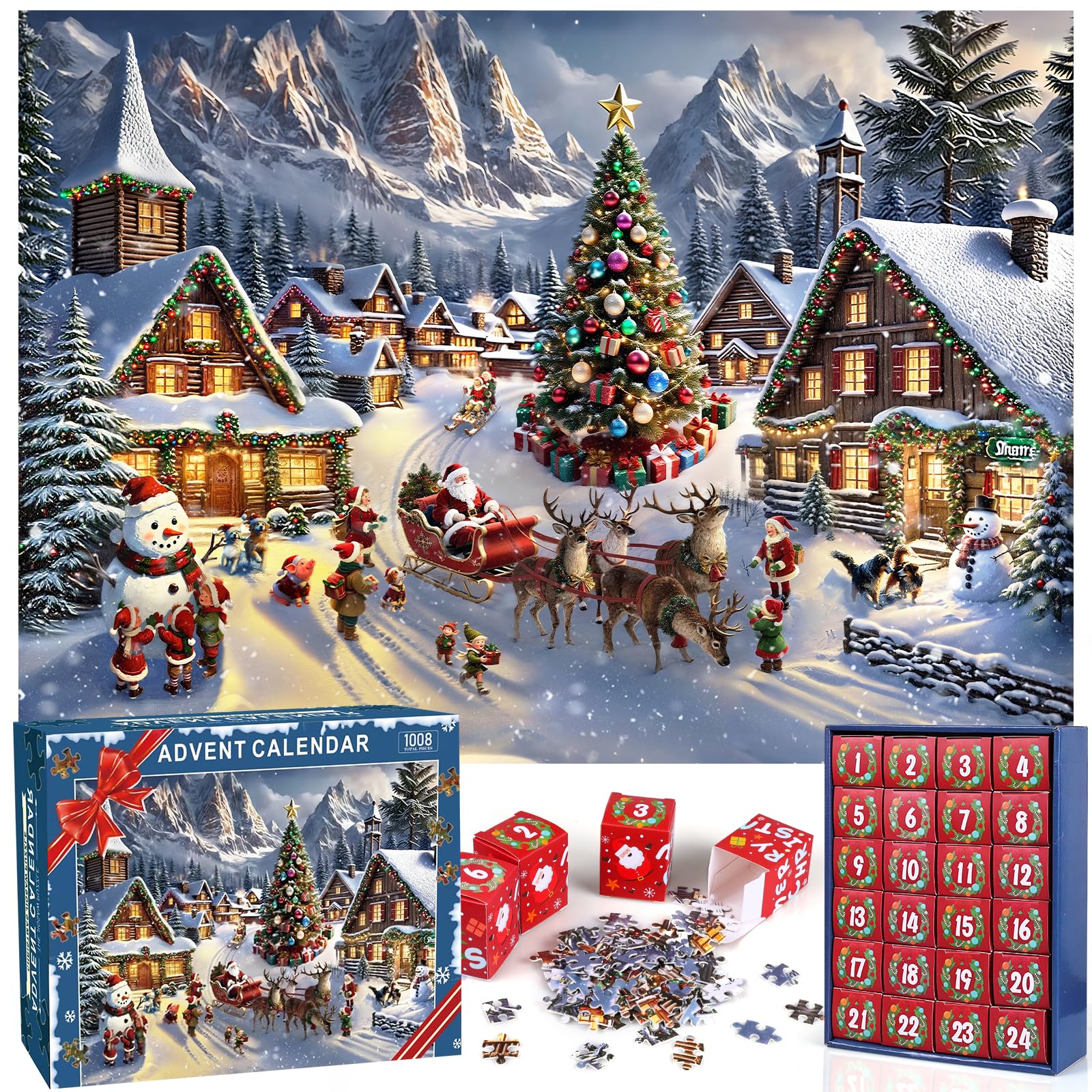 Calendrier de l'Avent 2026, puzzle de Noël de 1008 pièces en 24 boîtes — idée cadeau