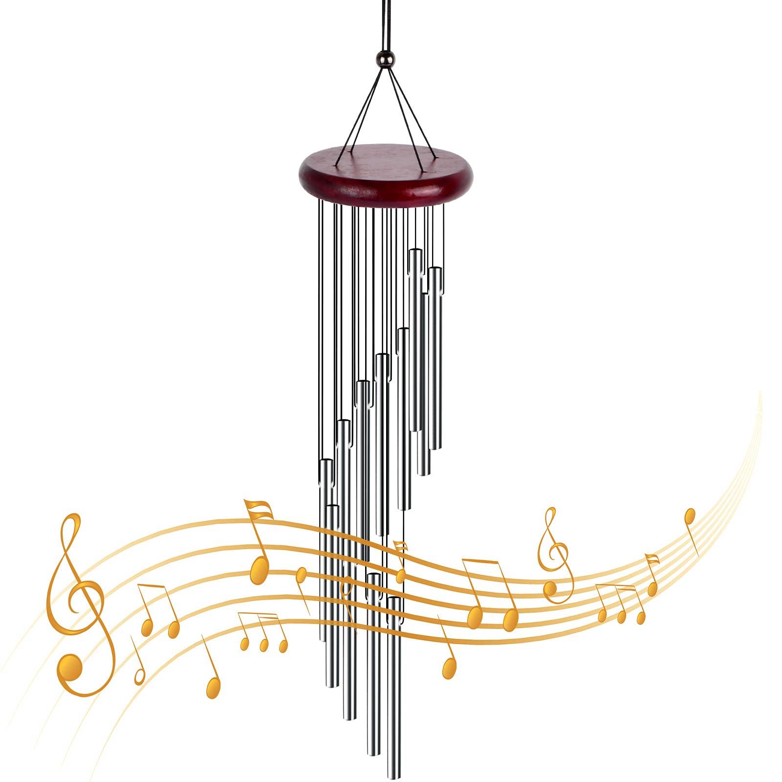 Carillon éolien en bois et 12 tubes d'aluminium, 59 cm — idée cadeau
