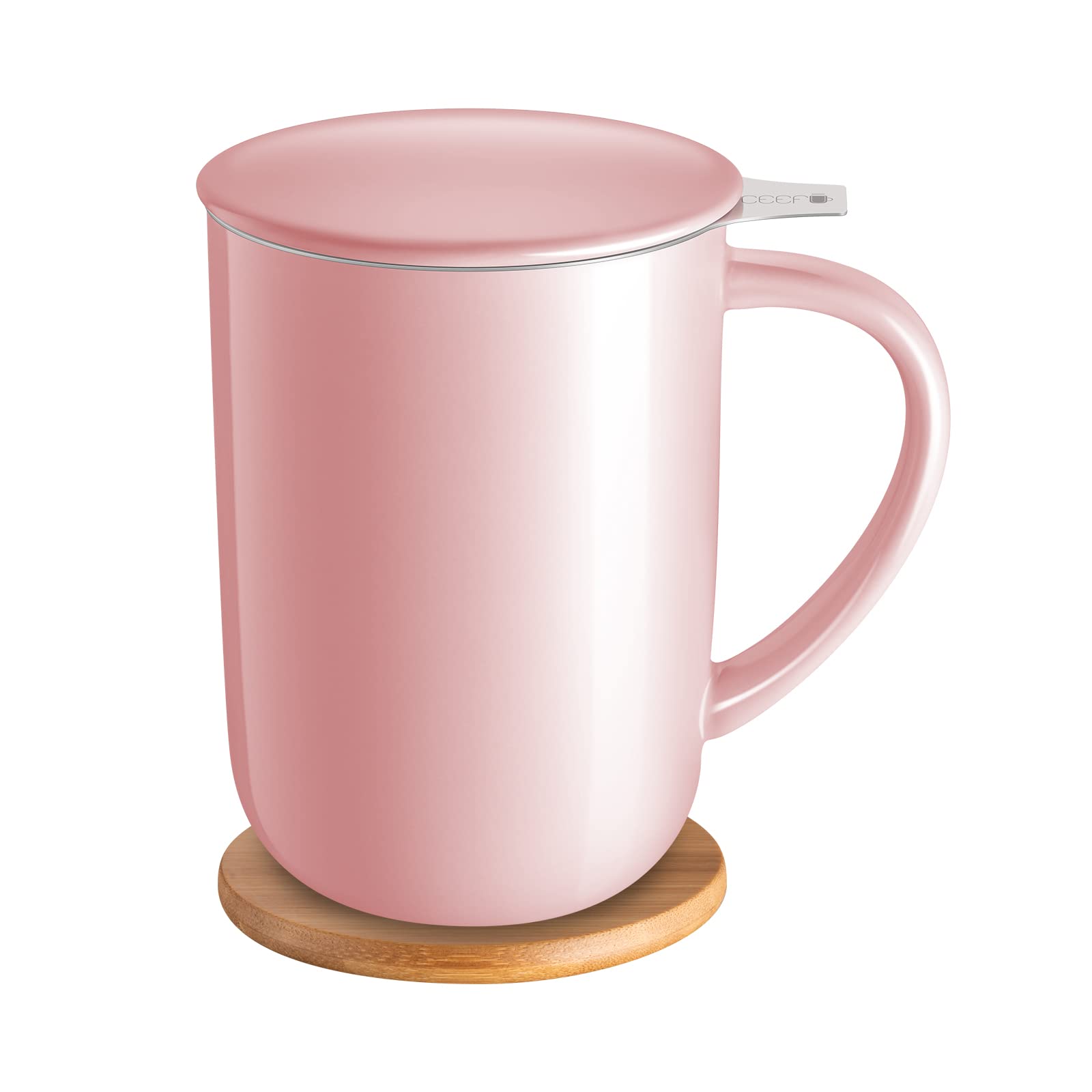 Tasse à thé CEEFU avec infuseur, couvercle et socle bambou — idée cadeau