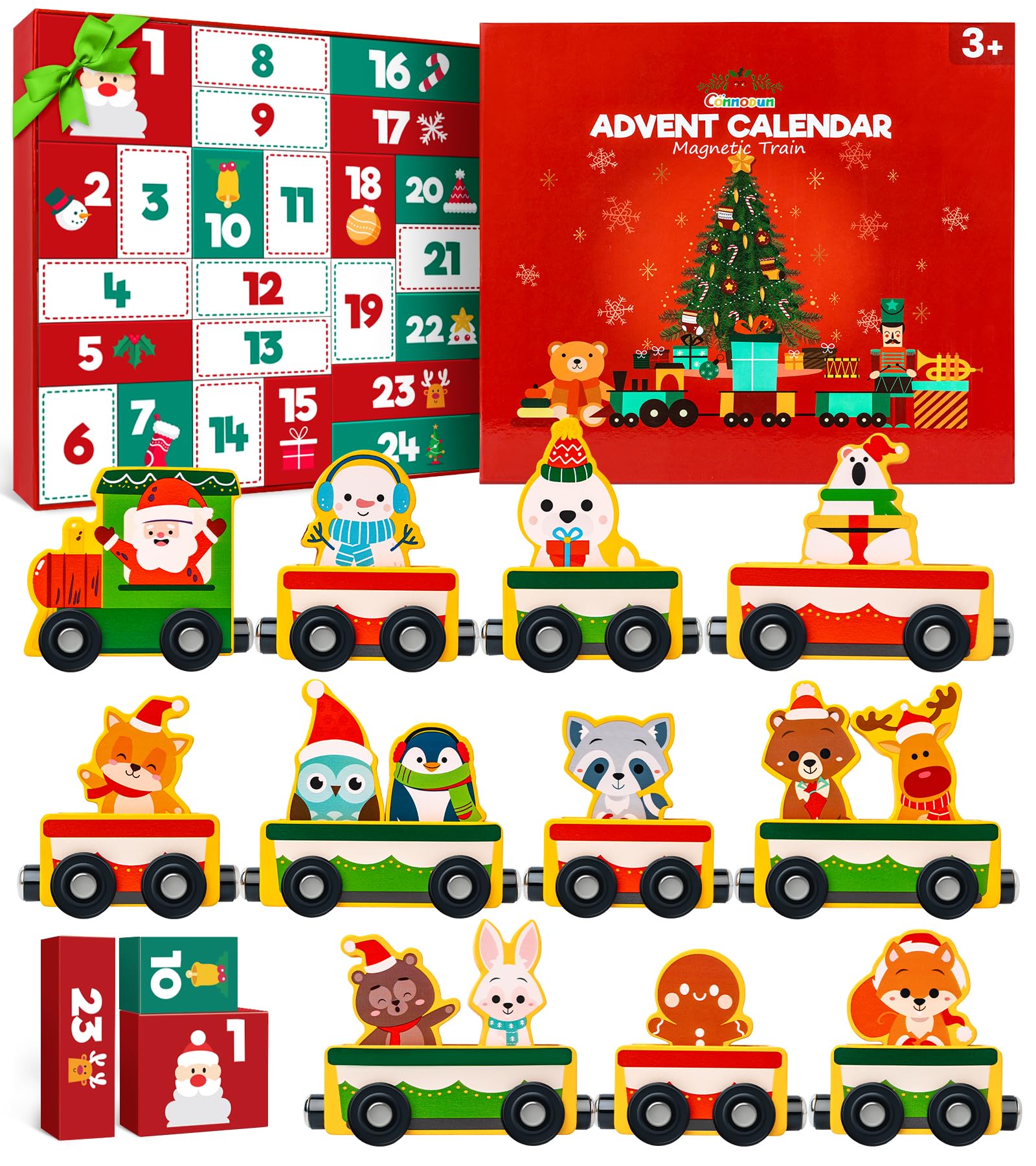 Calendrier de l'Avent train en bois à animaux magnétiques — idée cadeau