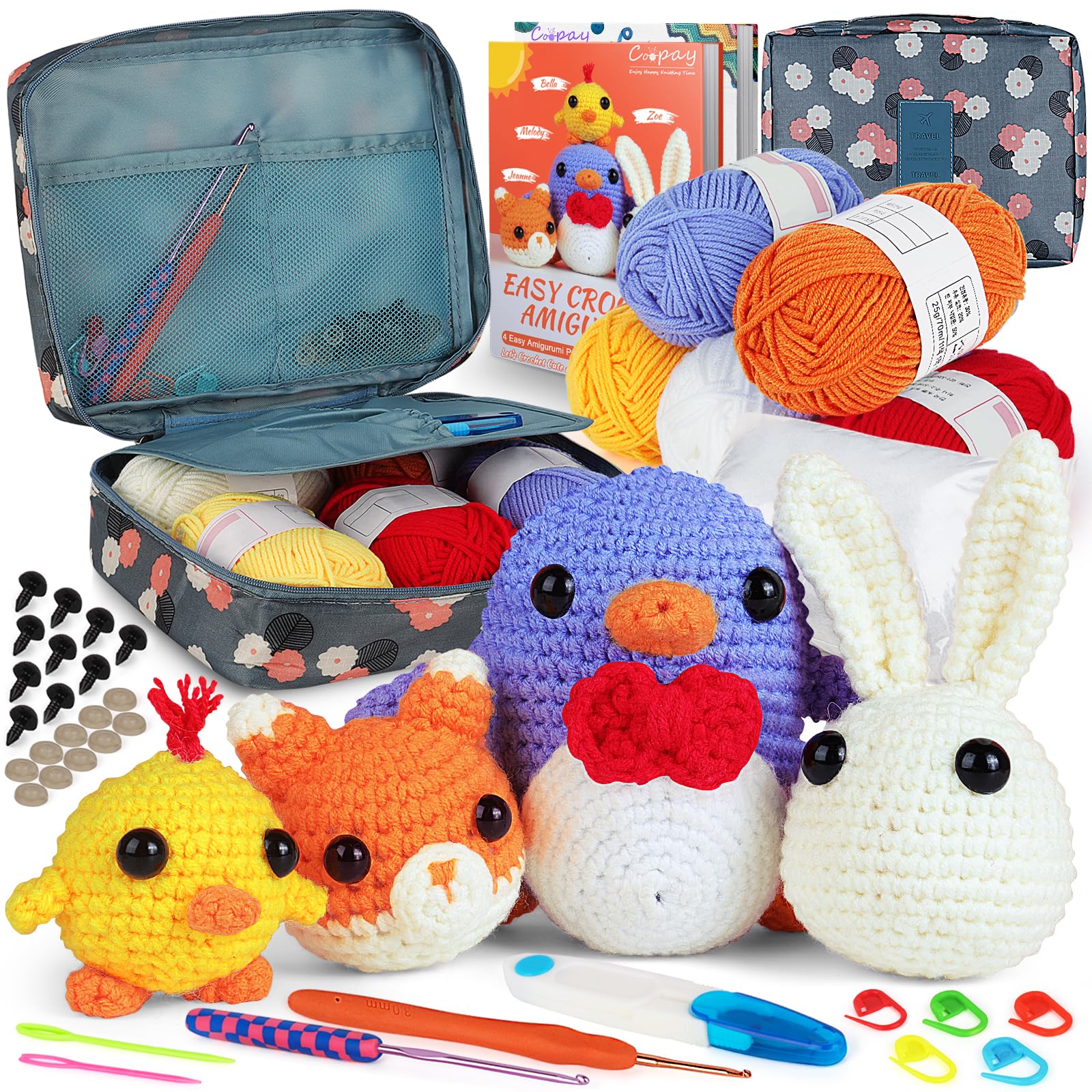 Coopay, kit crochet amigurumi pour débutant avec 4 animaux à réaliser — idée cadeau