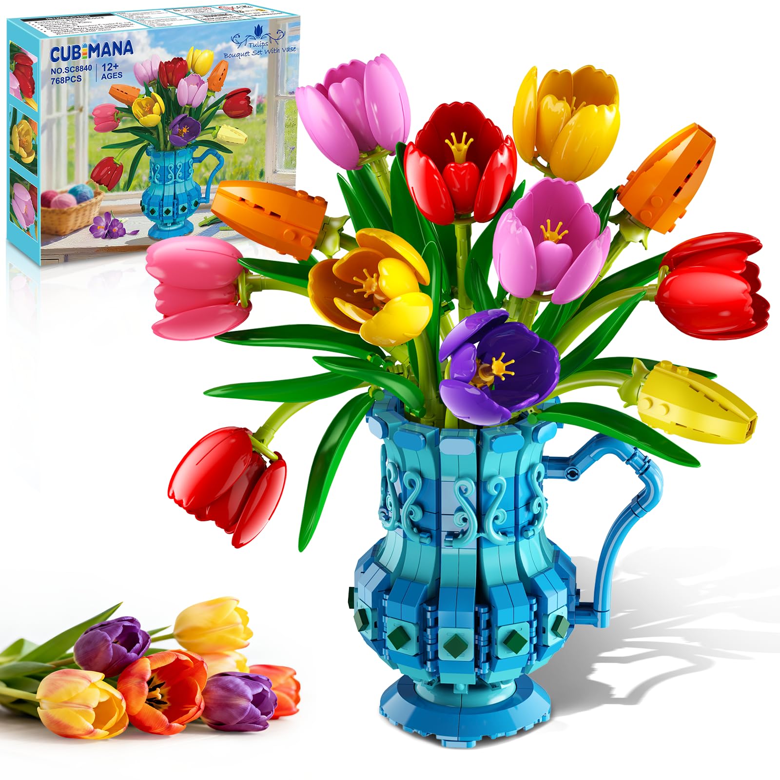 Cubimana bouquet de tulipes en briques avec vase, 768 pièces