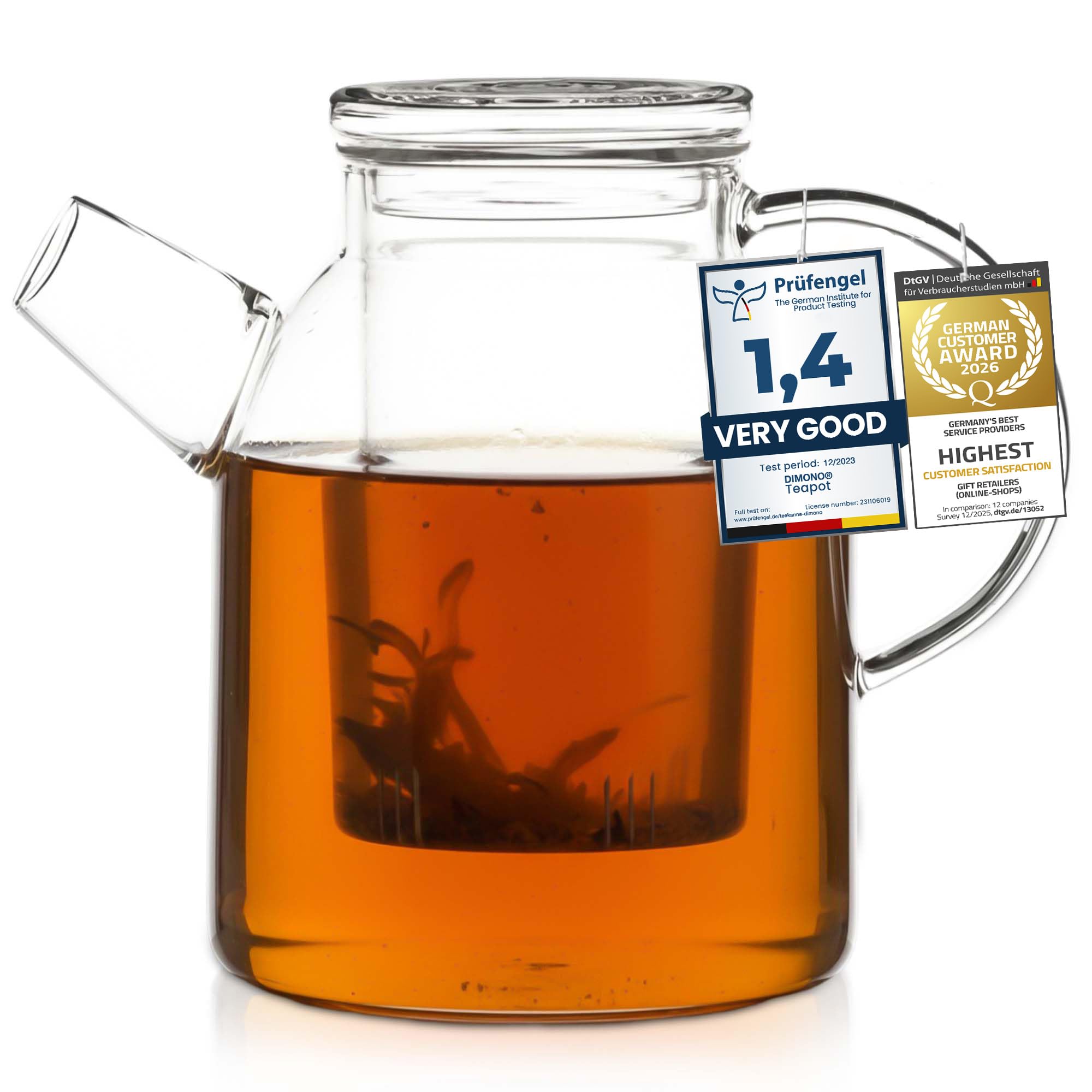 Théière en verre soufflé Dimono, 1,5 L avec filtre — idée cadeau