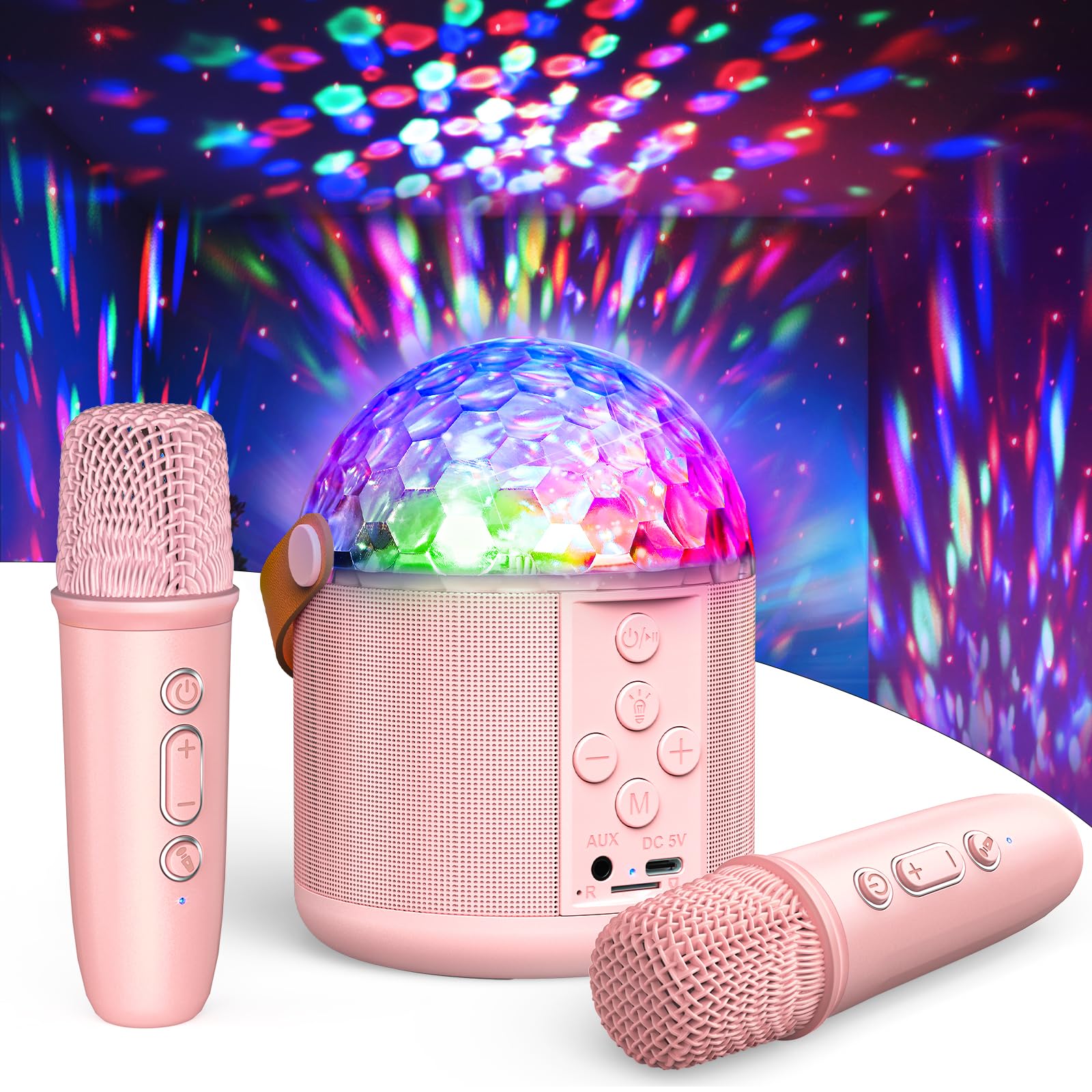 Dislocati – Micro karaoké Bluetooth avec 2 micros sans fil et lumières LED disco — idée cadeau original