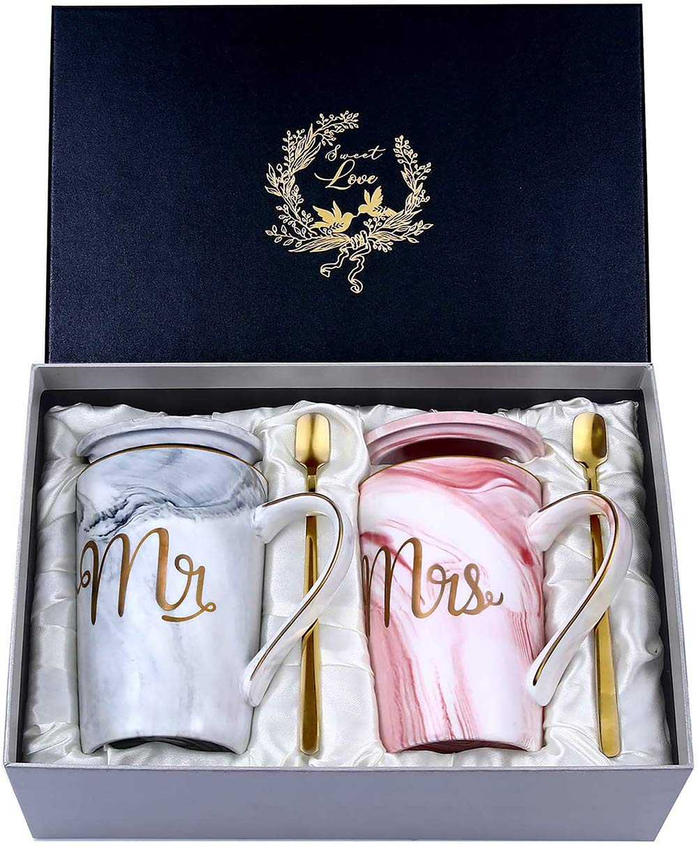 Doublewhale, coffret de 2 mugs Mr et Mrs en céramique, 414 ml