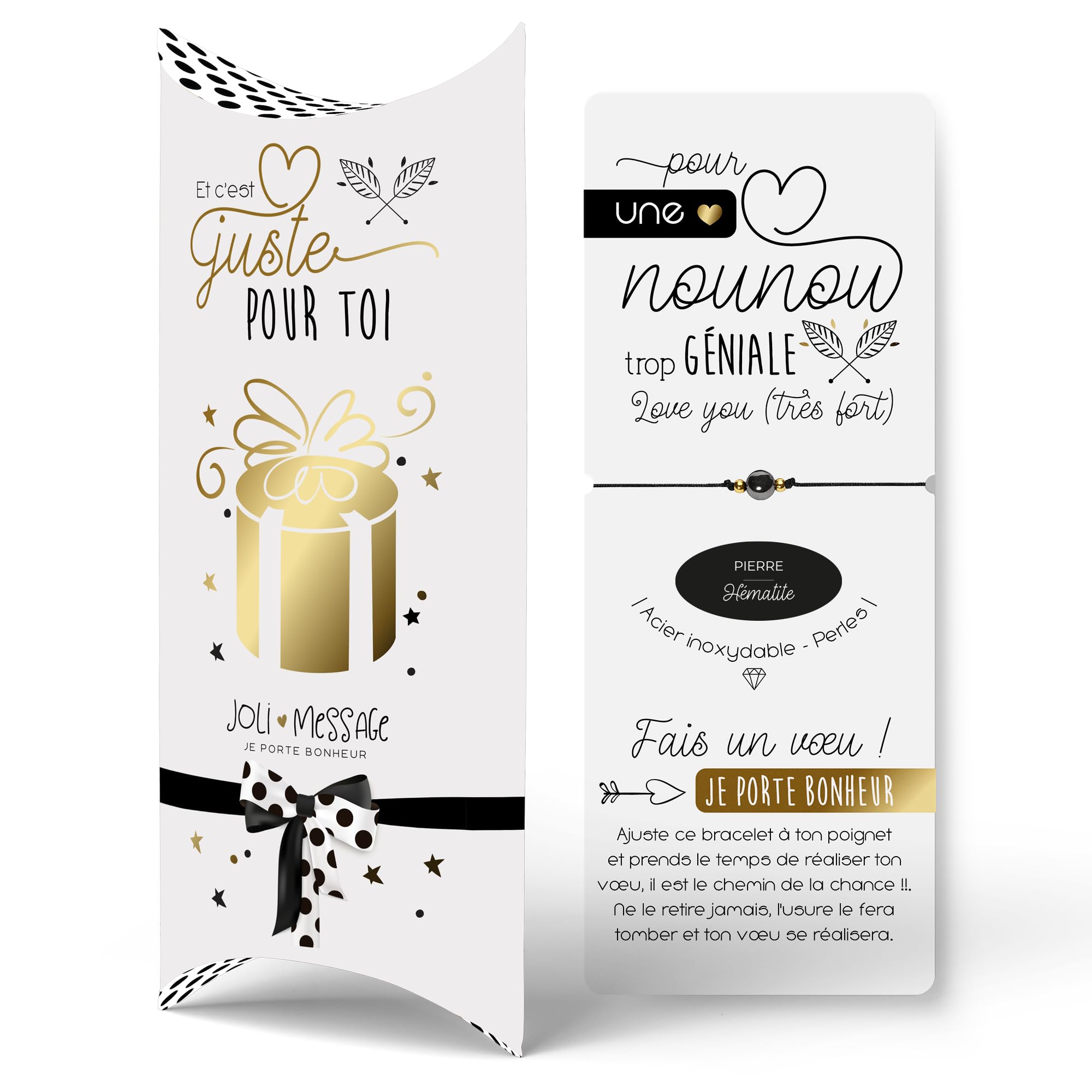 ÉNJA Création, bracelet gravé « Nounou géniale » avec sa carte — idée cadeau