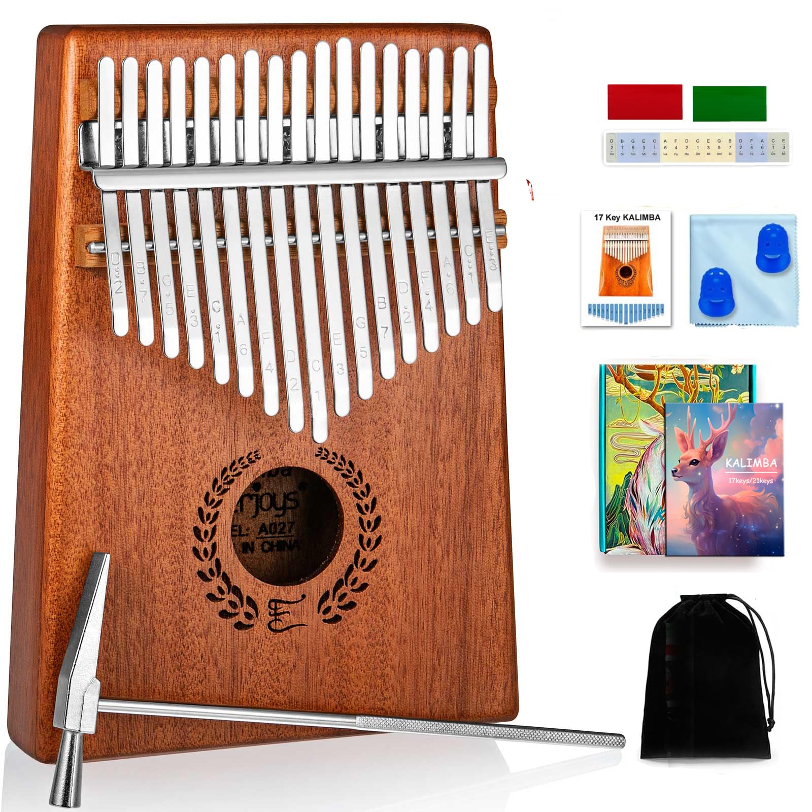 Everjoys, kalimba 17 touches avec sac et livre de chansons — idée cadeau