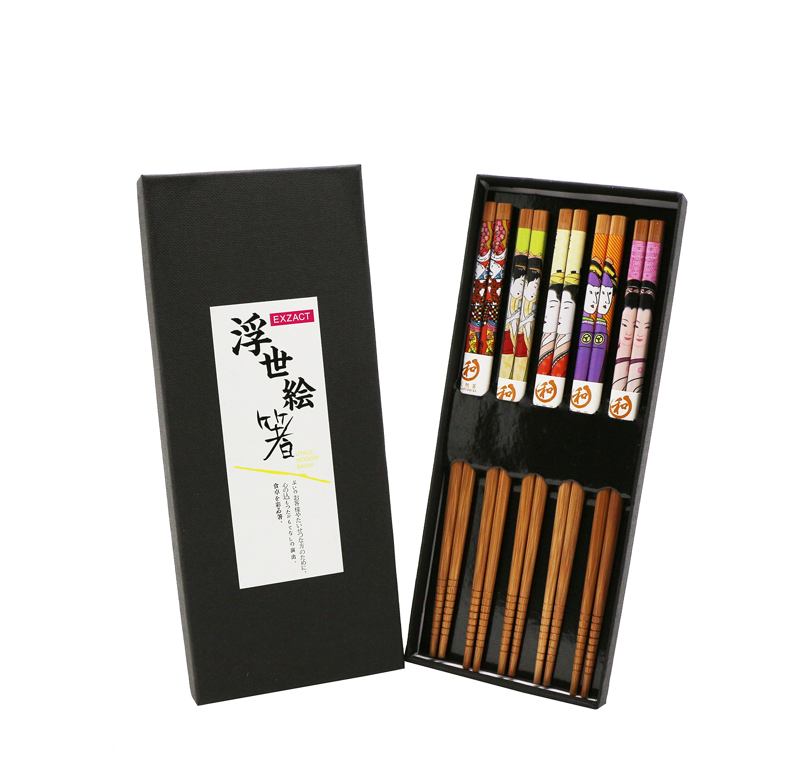 Exzact, coffret de 5 paires de baguettes Ukiyo-e — idée cadeau