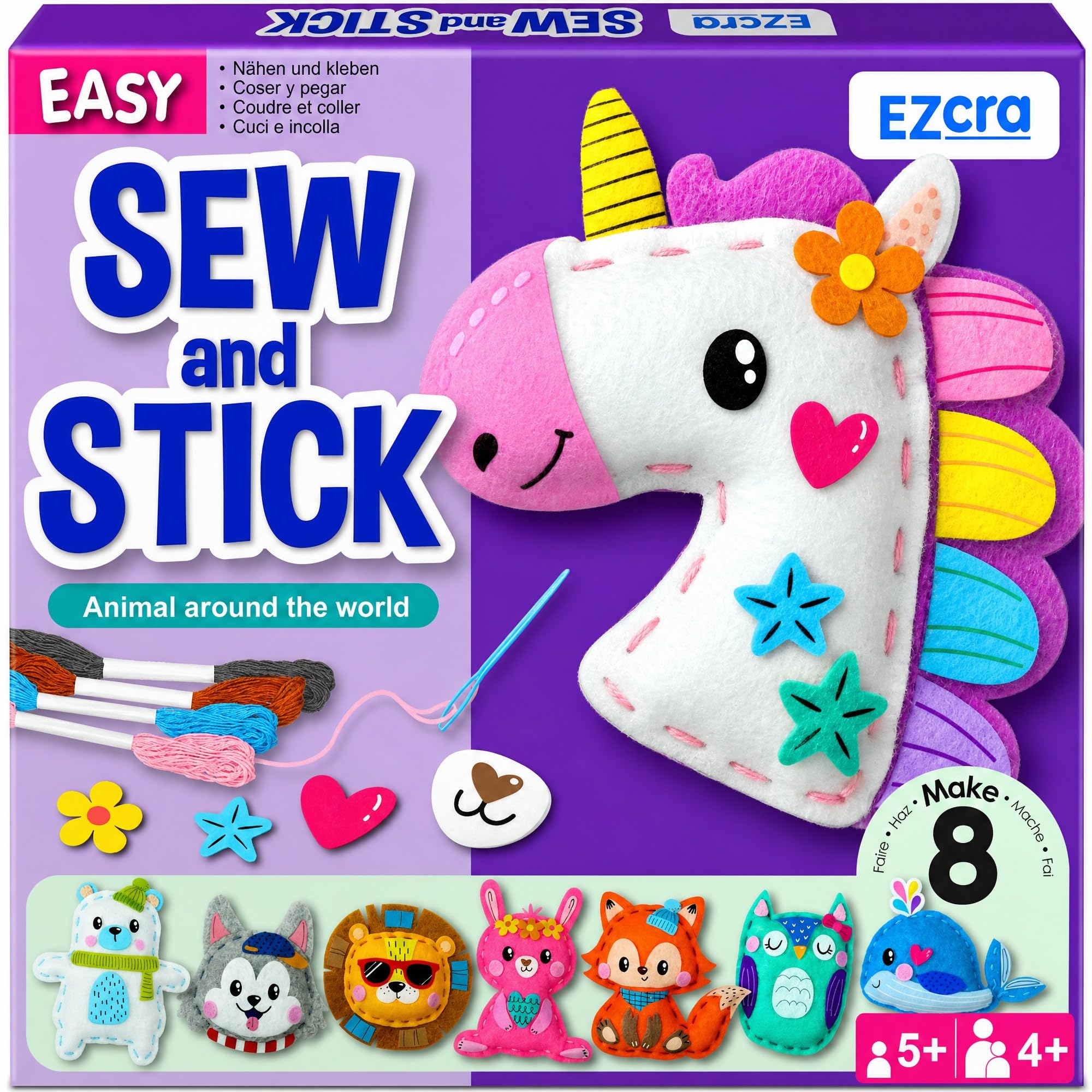 EZCRA, kit de couture enfant licornes en feutrine — idée cadeau