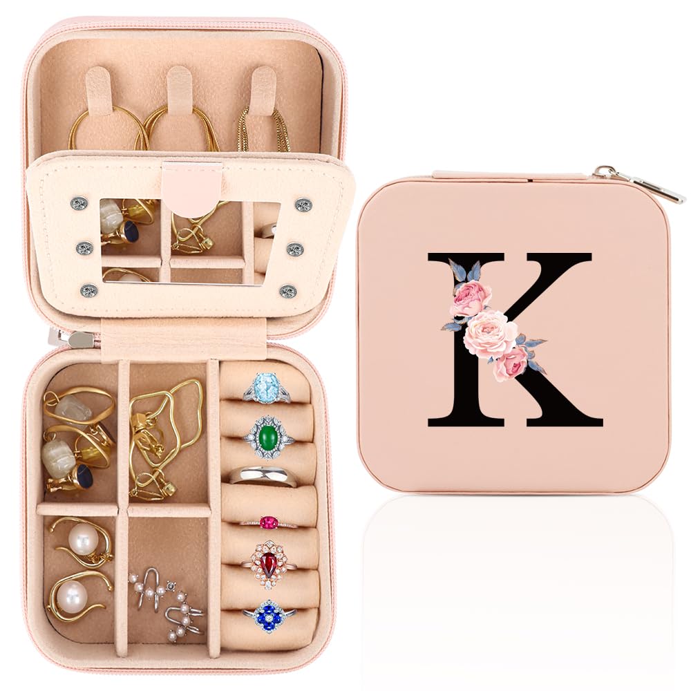 FIDWALL boîte à bijoux de voyage avec initiale et miroir — idée cadeau original