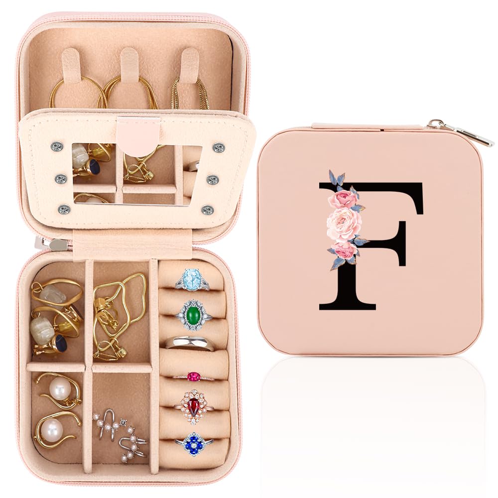 FIDWALL, boîte à bijoux de voyage avec lettre initiale F et miroir — idée cadeau original