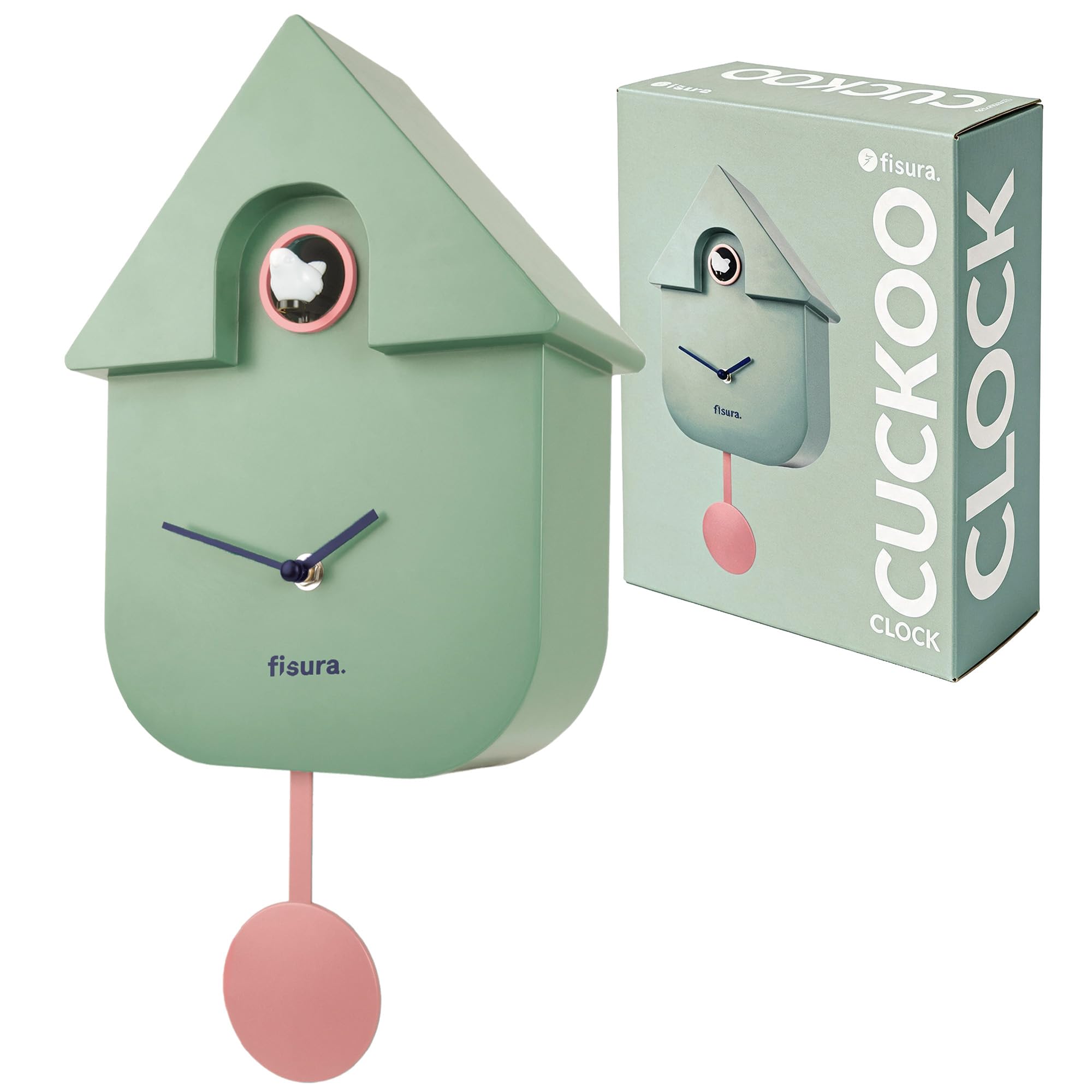 fisura horloge coucou moderne menthe et rose — idée cadeau
