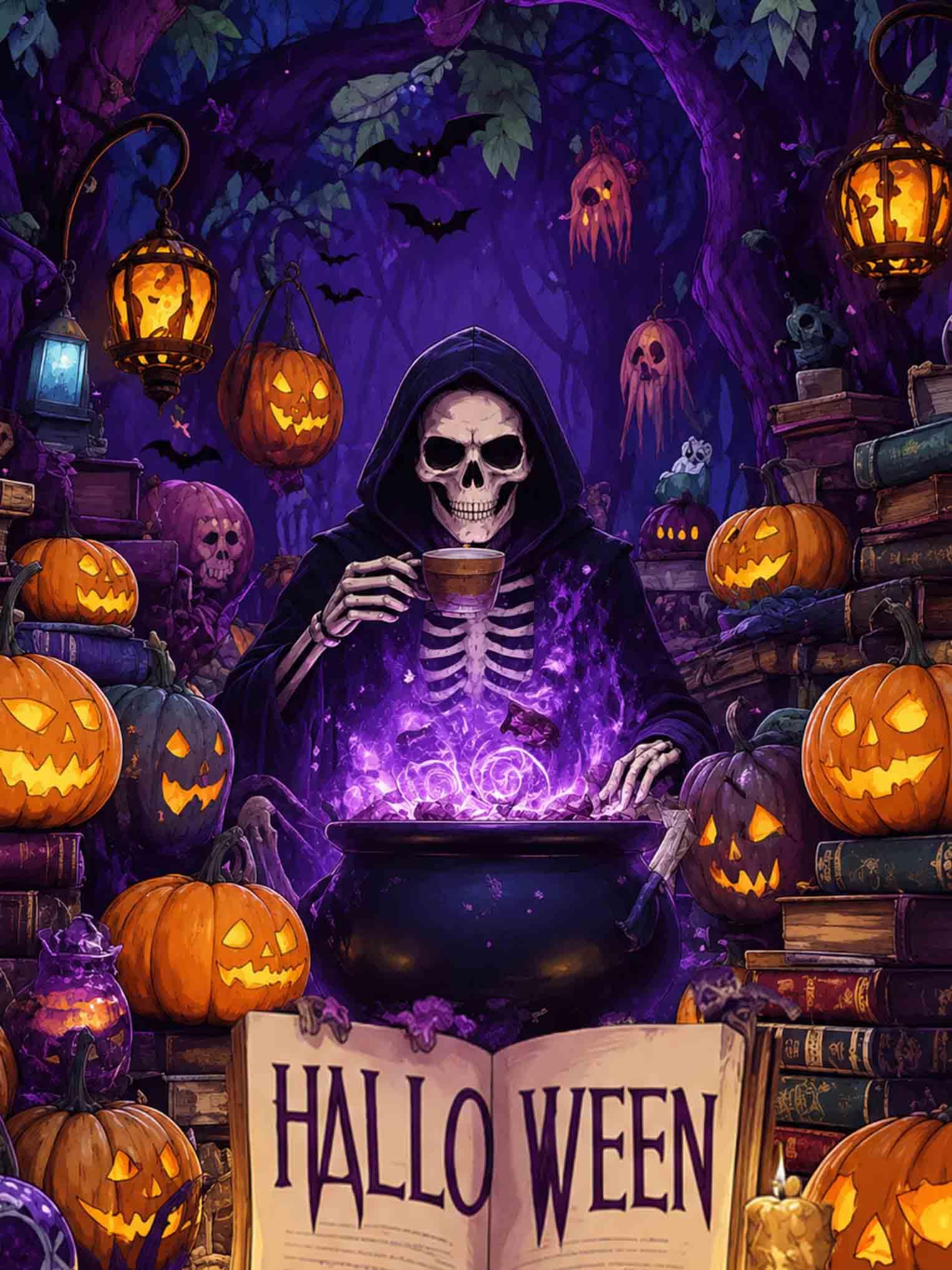 Kit de peinture diamant Halloween Fokenzary, squelette 30 x 40 cm — idée cadeau