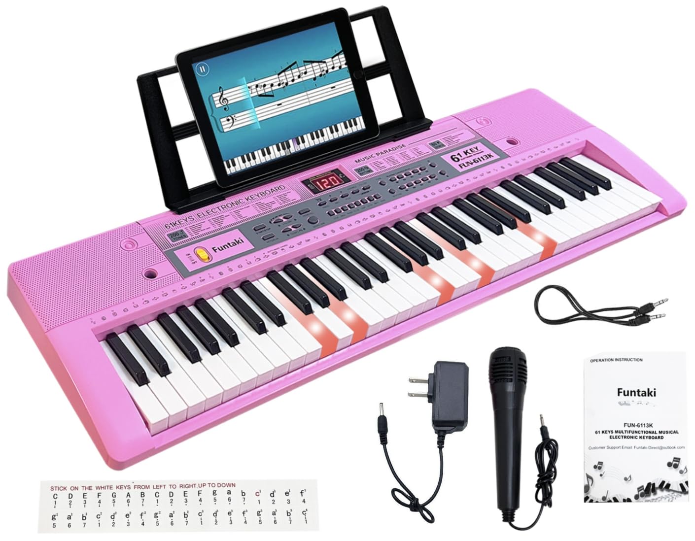 Funtaki, clavier synthétiseur 61 touches lumineuses avec micro