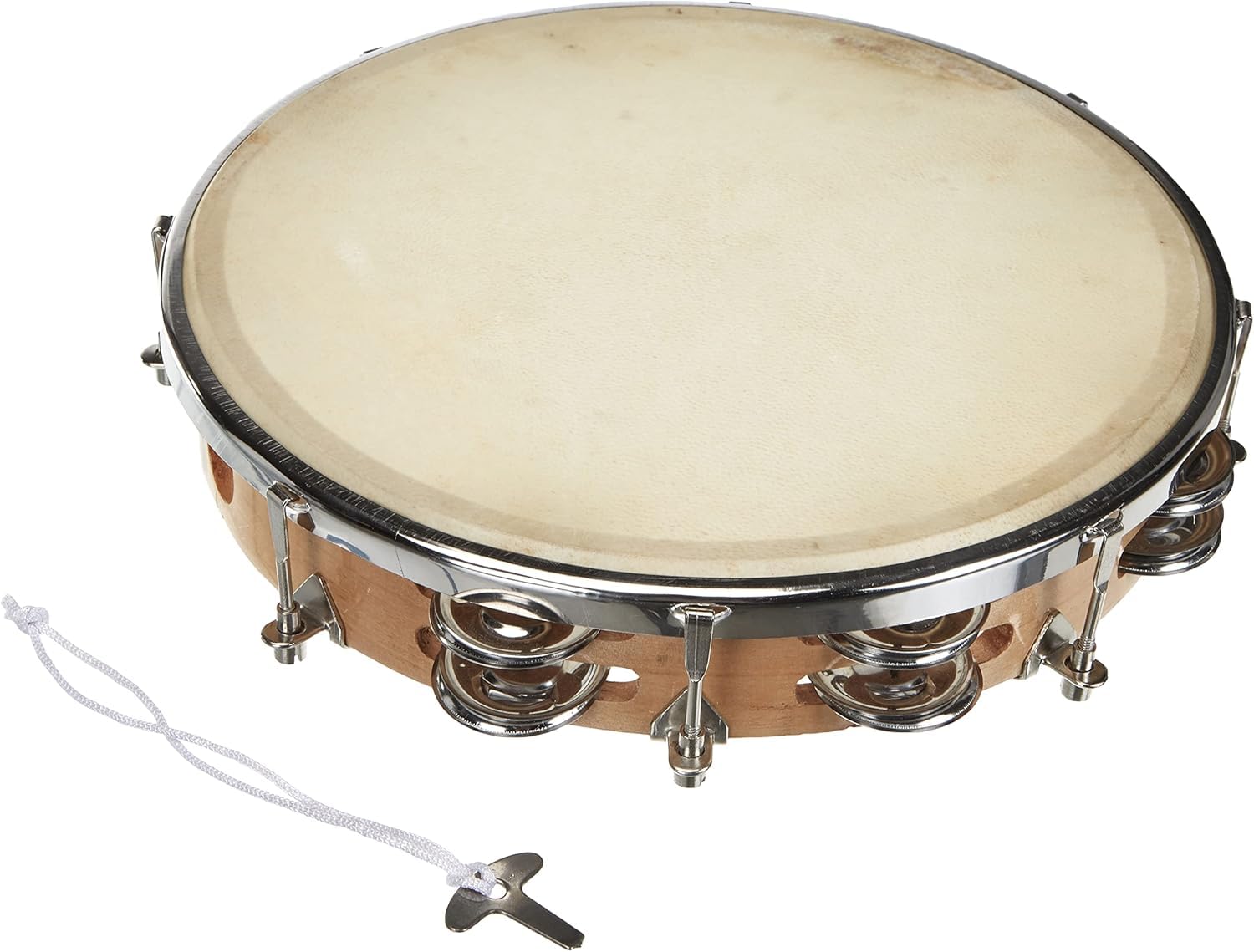 Fuzeau, tambourin à peau naturelle de 25 cm et 14 cymbalettes — idée cadeau