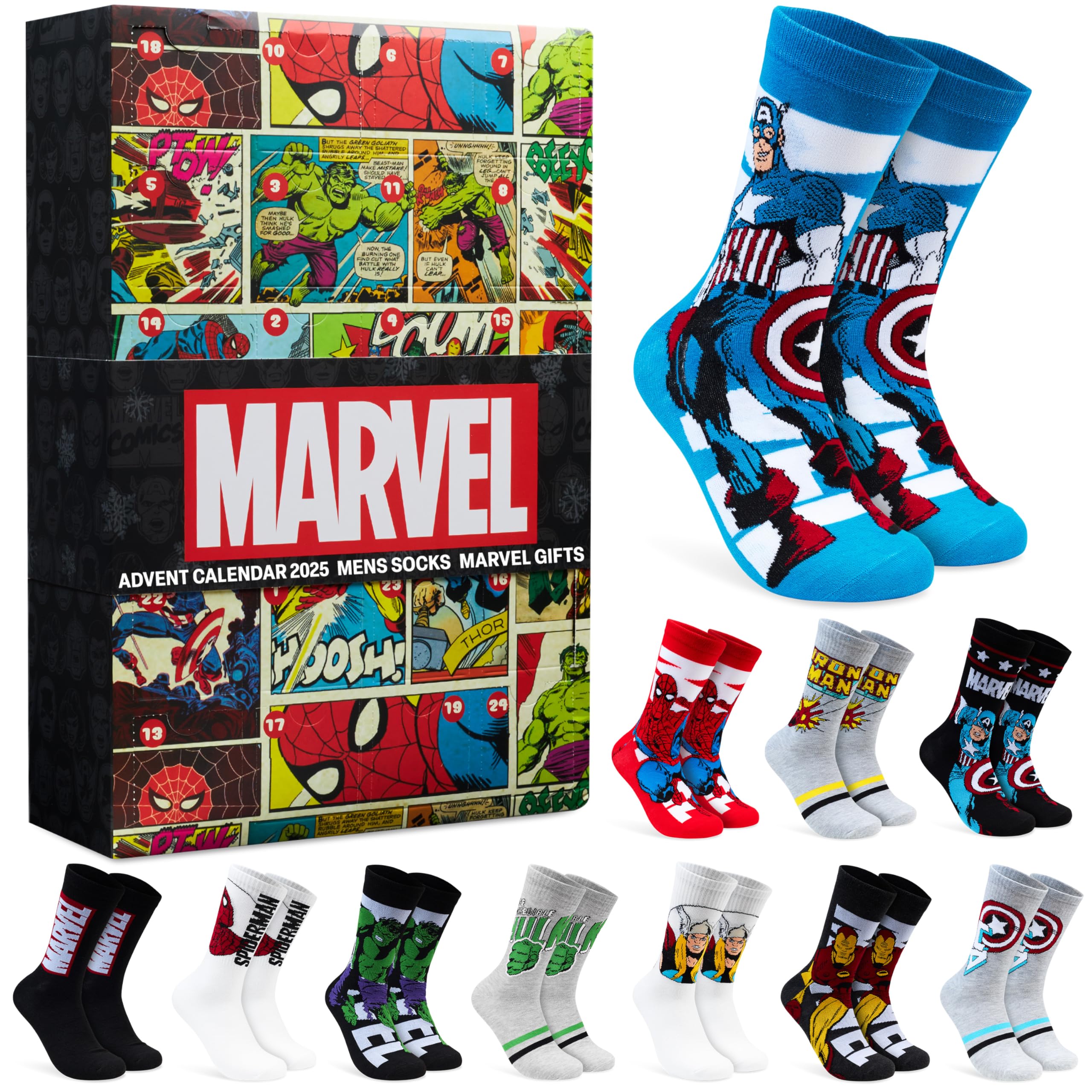 Get Trend Marvel, calendrier de l'Avent de 24 paires de chaussettes homme (41-45) — idée cadeau