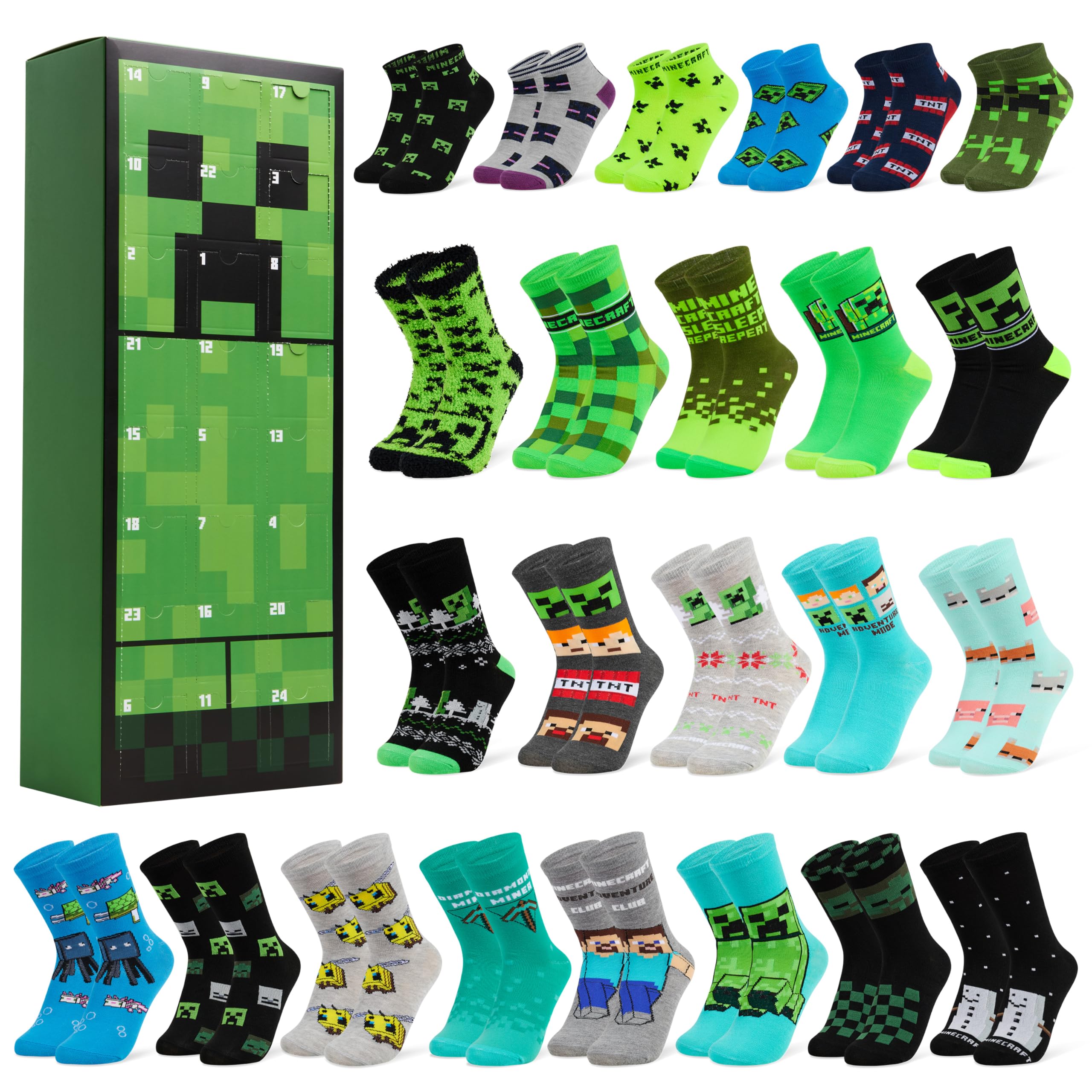 Get Trend Minecraft, calendrier de l'Avent de 24 paires de chaussettes (35-40) — idée cadeau