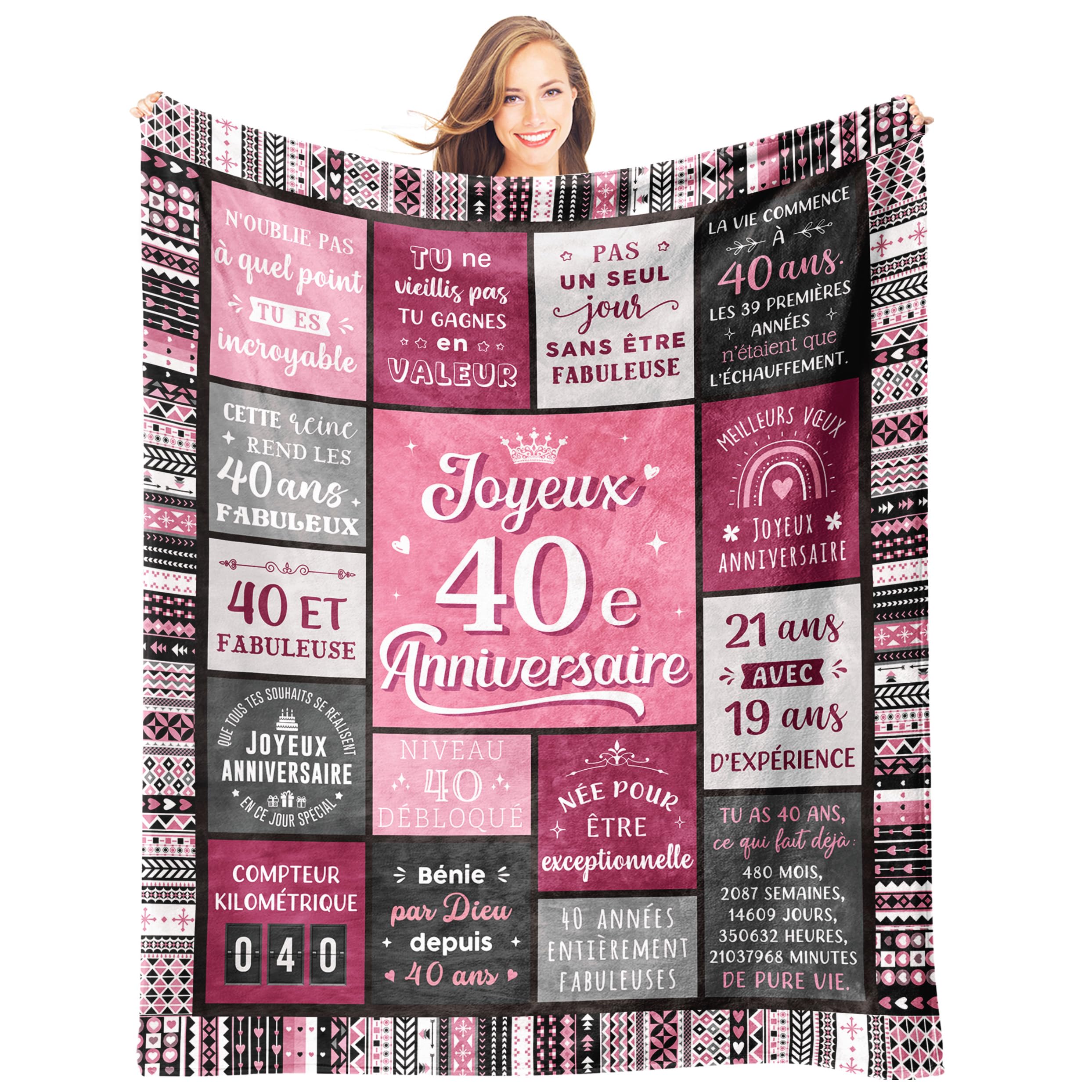 Giftasy, plaid polaire « 40 et Fabuleuse » pour un anniversaire — idée cadeau