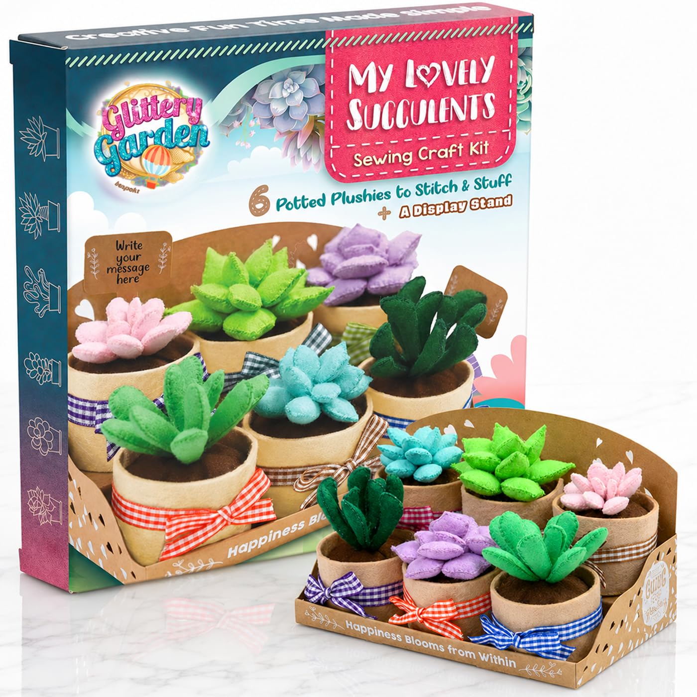Glittery Garden kit de couture 6 succulentes en feutre