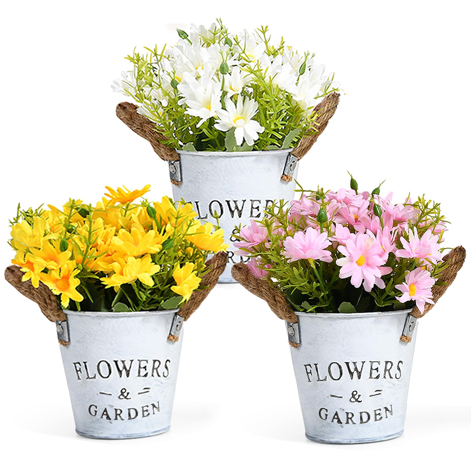 GoMaihe, marguerites artificielles en pot de métal — idée cadeau