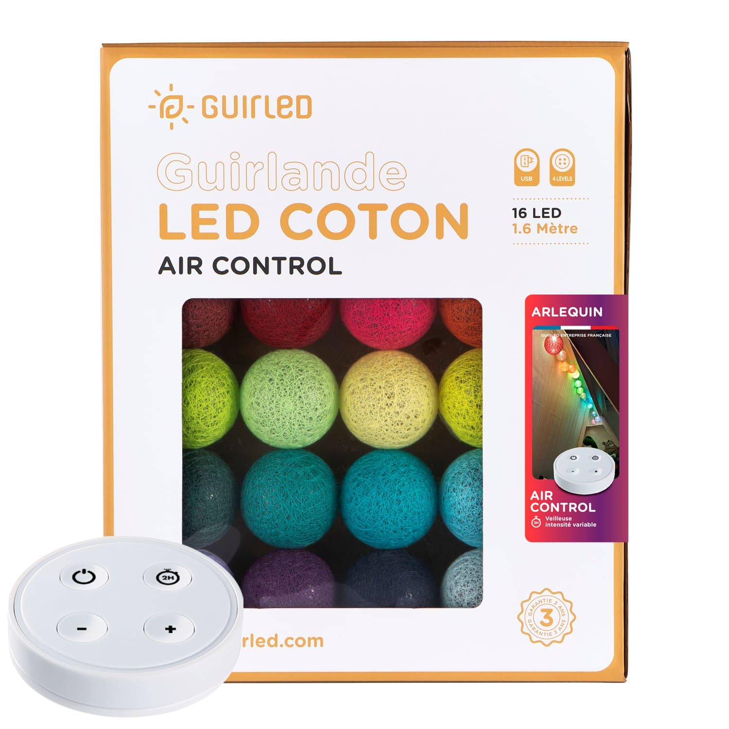 La guirlande de 16 boules de coton LED GuirLED, avec télécommande — idée cadeau