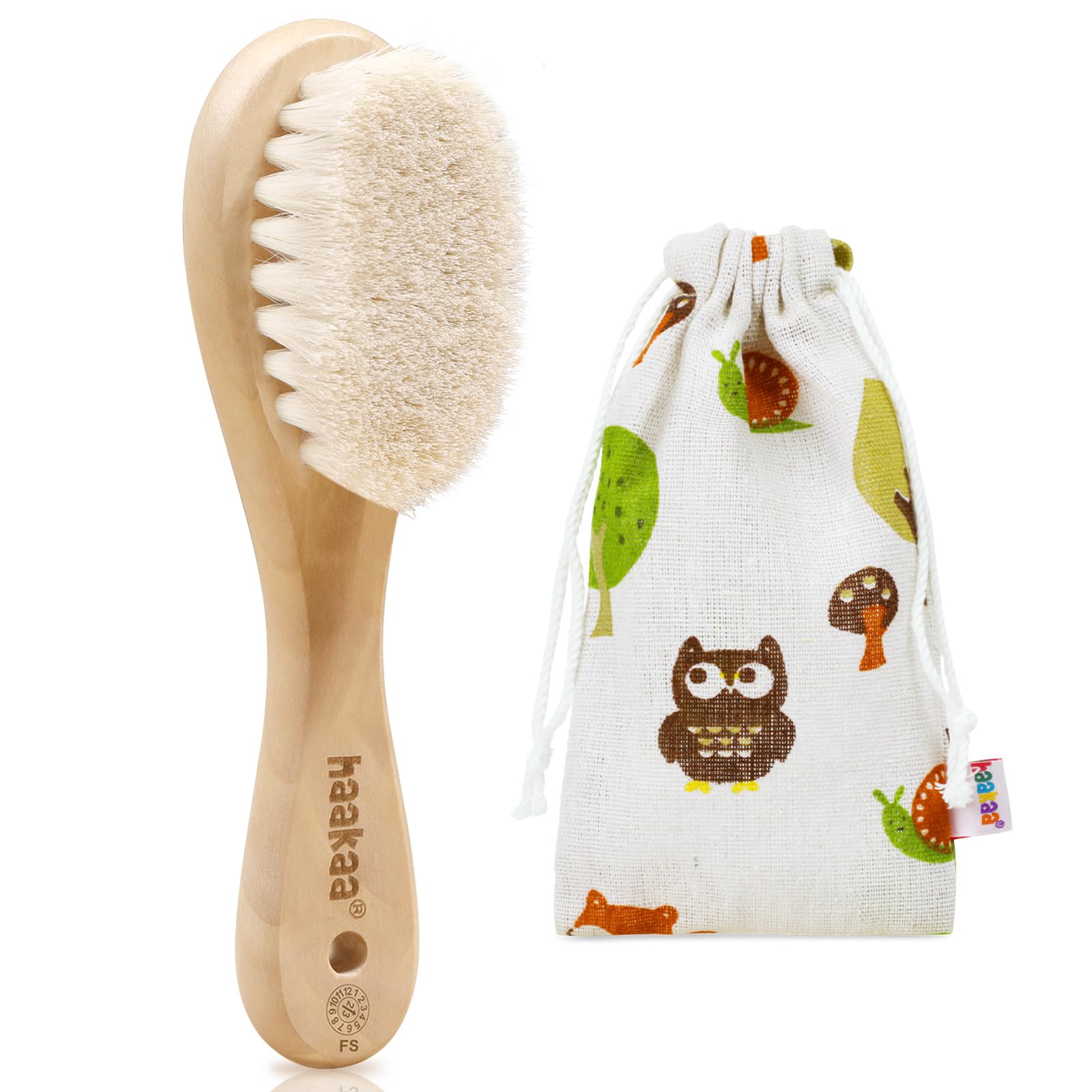 Haakaa, brosse à cheveux pour bébé en bois et poils de laine — idée cadeau