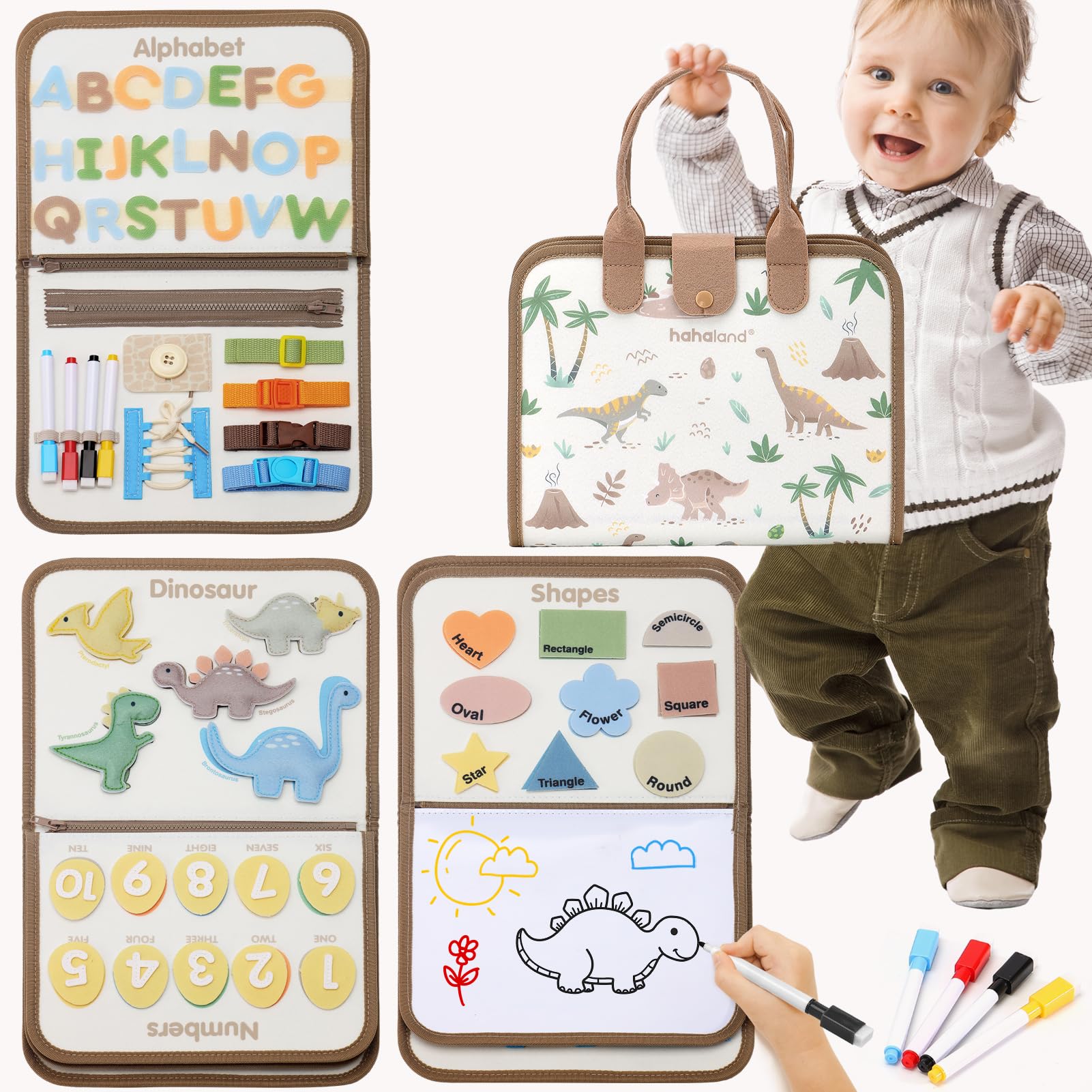 hahaland, tableau d'activités Montessori Dinosaures 6 en 1 — cadeau drôle et insolite