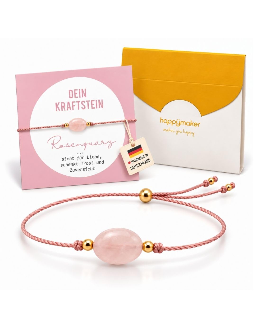 Bracelet cordon en quartz rose happymaker — idée cadeau