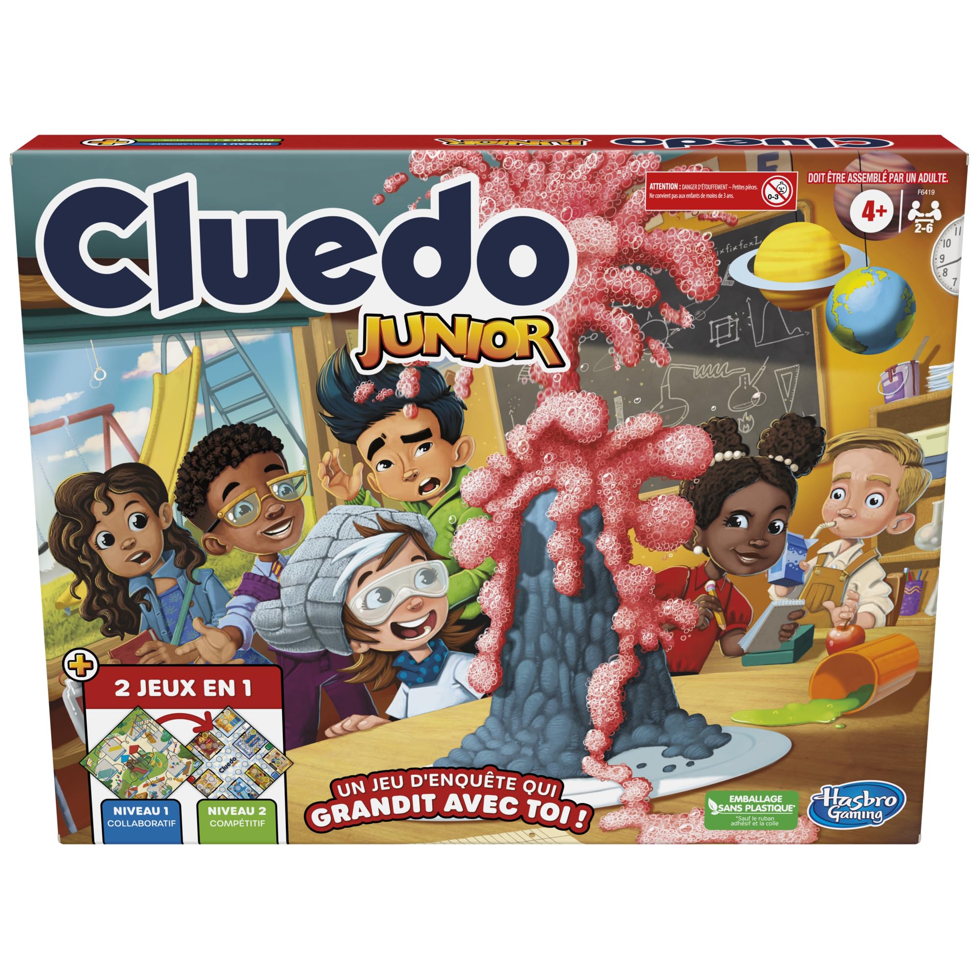 Hasbro Cluedo Junior réversible, 2 enquêtes à l'école, dès 4 ans — idée cadeau