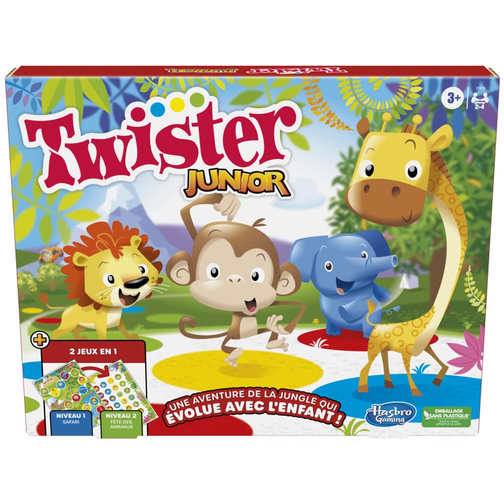 Hasbro Gaming, Twister Junior, tapis réversible Jungle — cadeau drôle et insolite