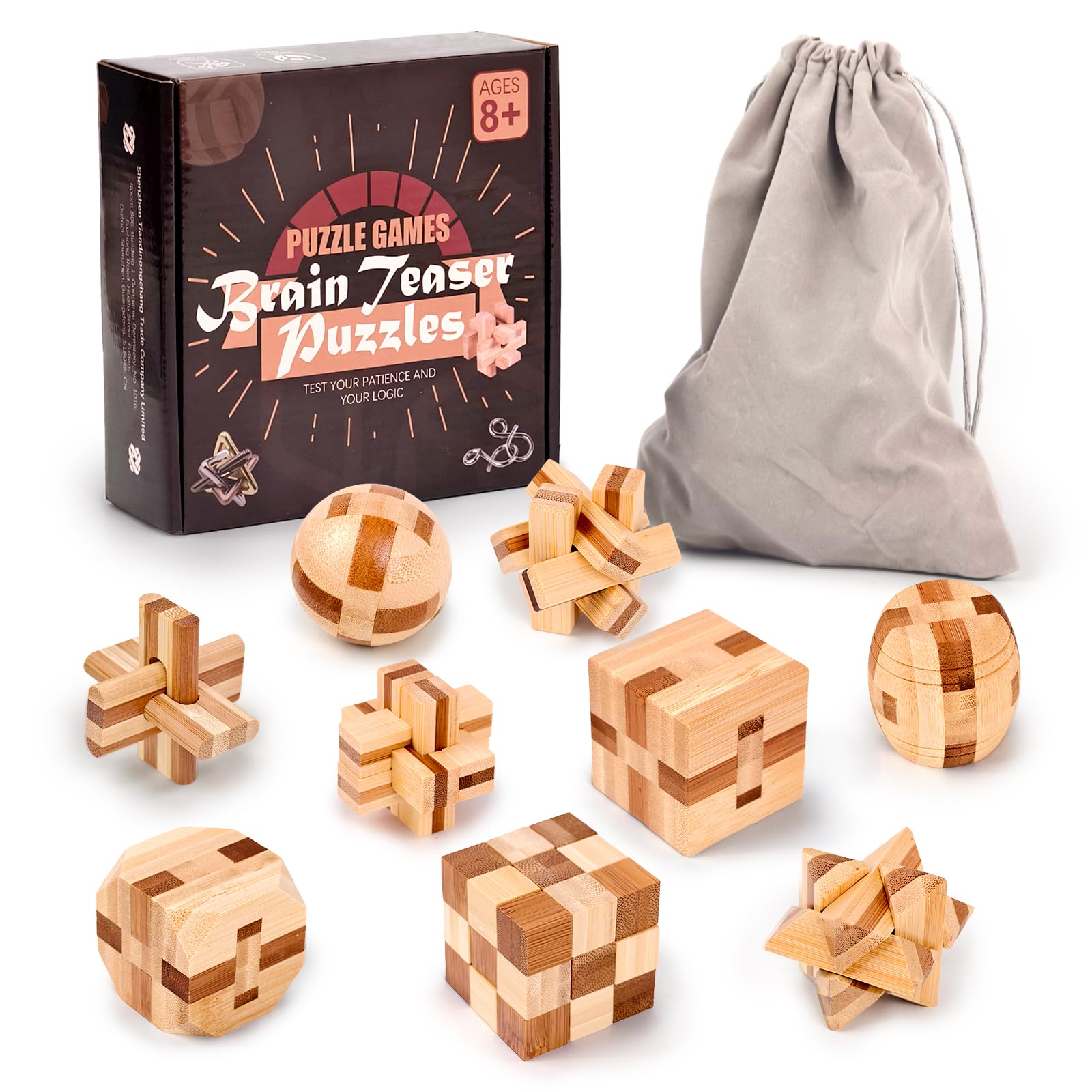 Holzsammlung, lot de 9 casse-têtes en bois à emboîtement — idée cadeau