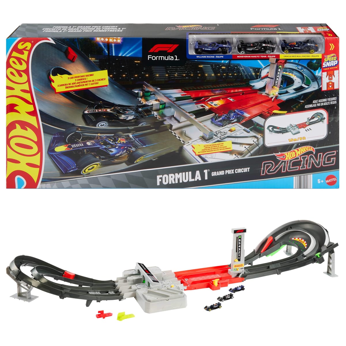 Hot Wheels, circuit Grand Prix Formule 1 avec 3 voitures — idée cadeau