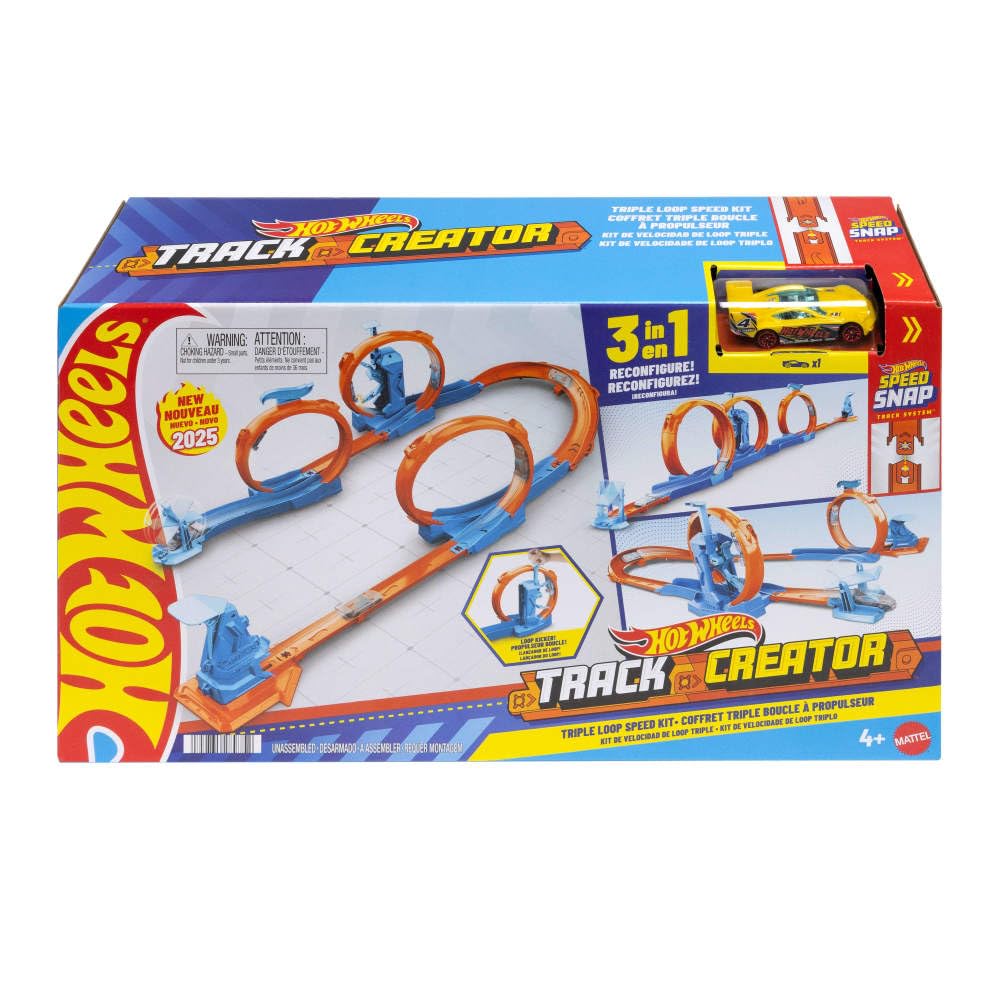 Hot Wheels Track Builder, coffret triple looping avec voiture 1:64 — cadeau drôle et insolite
