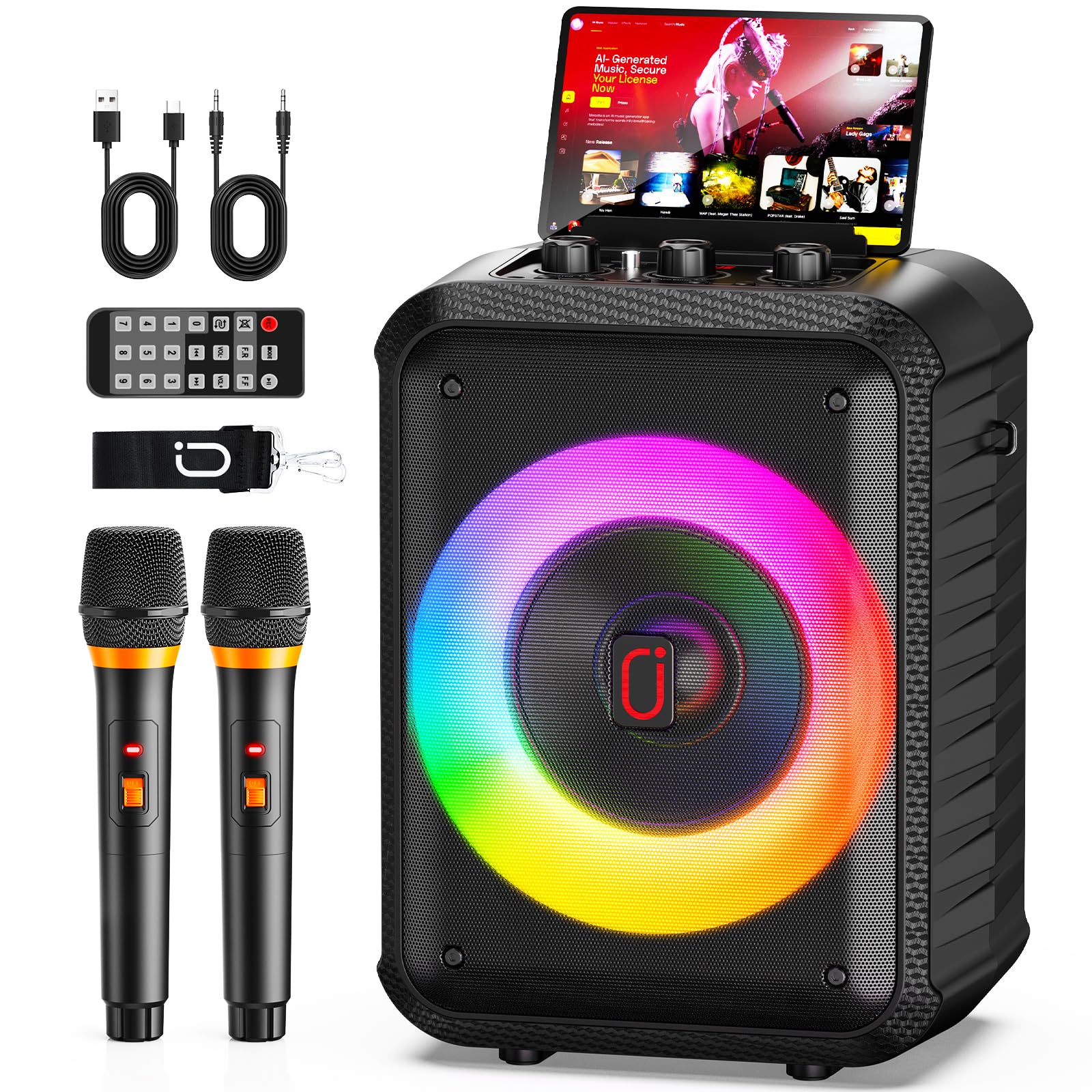 HWWR T13, enceinte karaoké 120 W avec 2 micros sans fil — idée cadeau