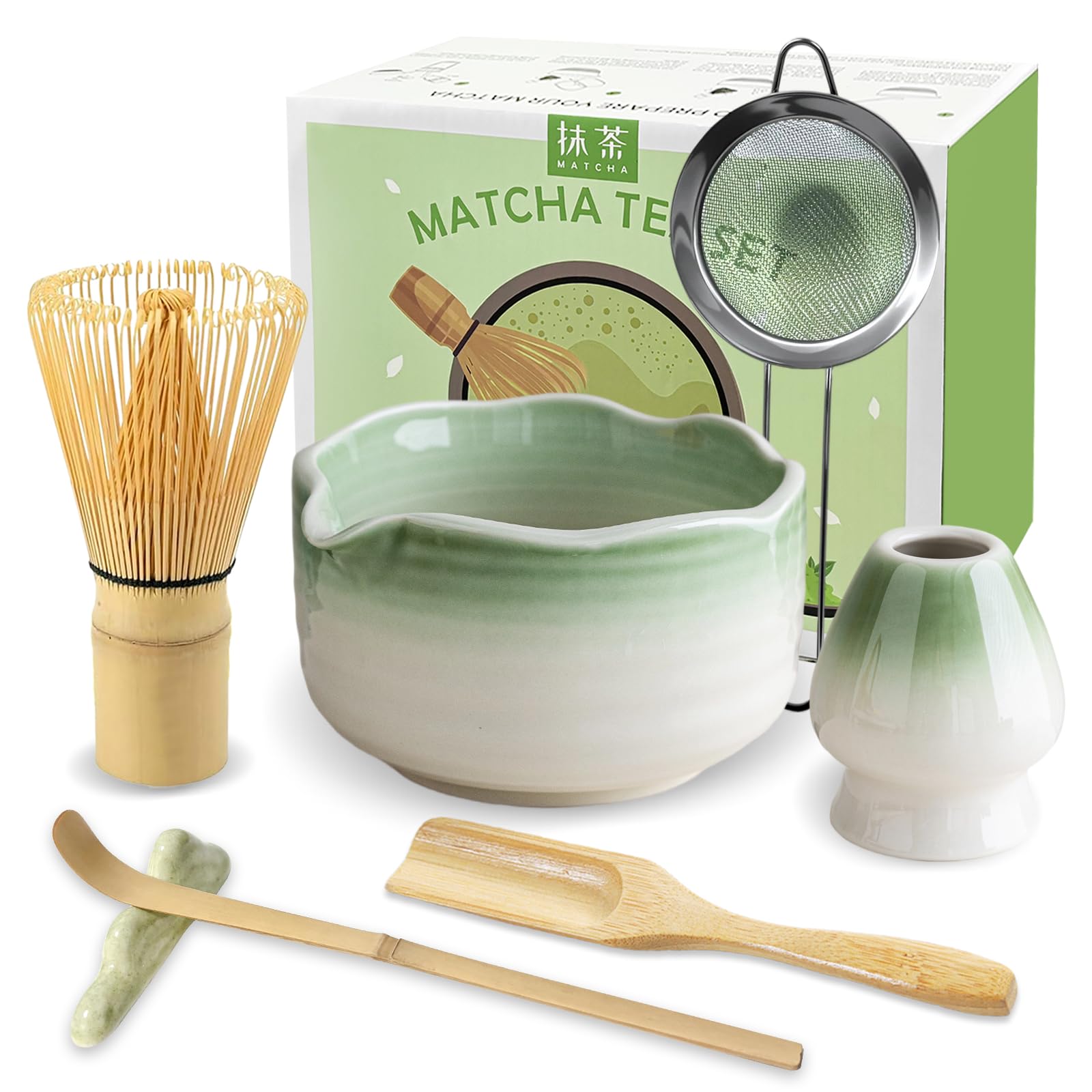 JBER Kit matcha 7 pièces, bol en céramique et fouet en bambou