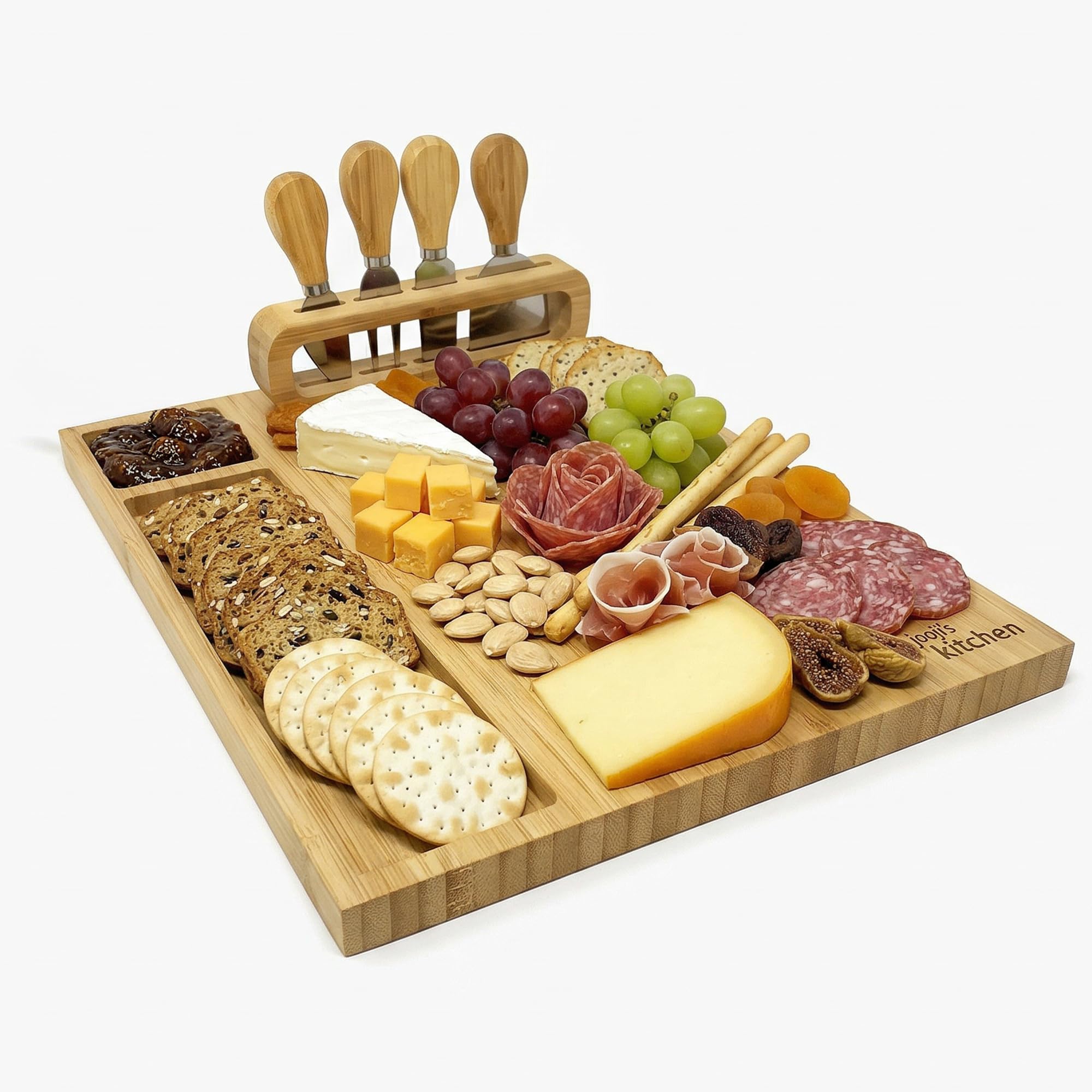 joeji's Kitchen planche à fromage en bambou et 4 couteaux
