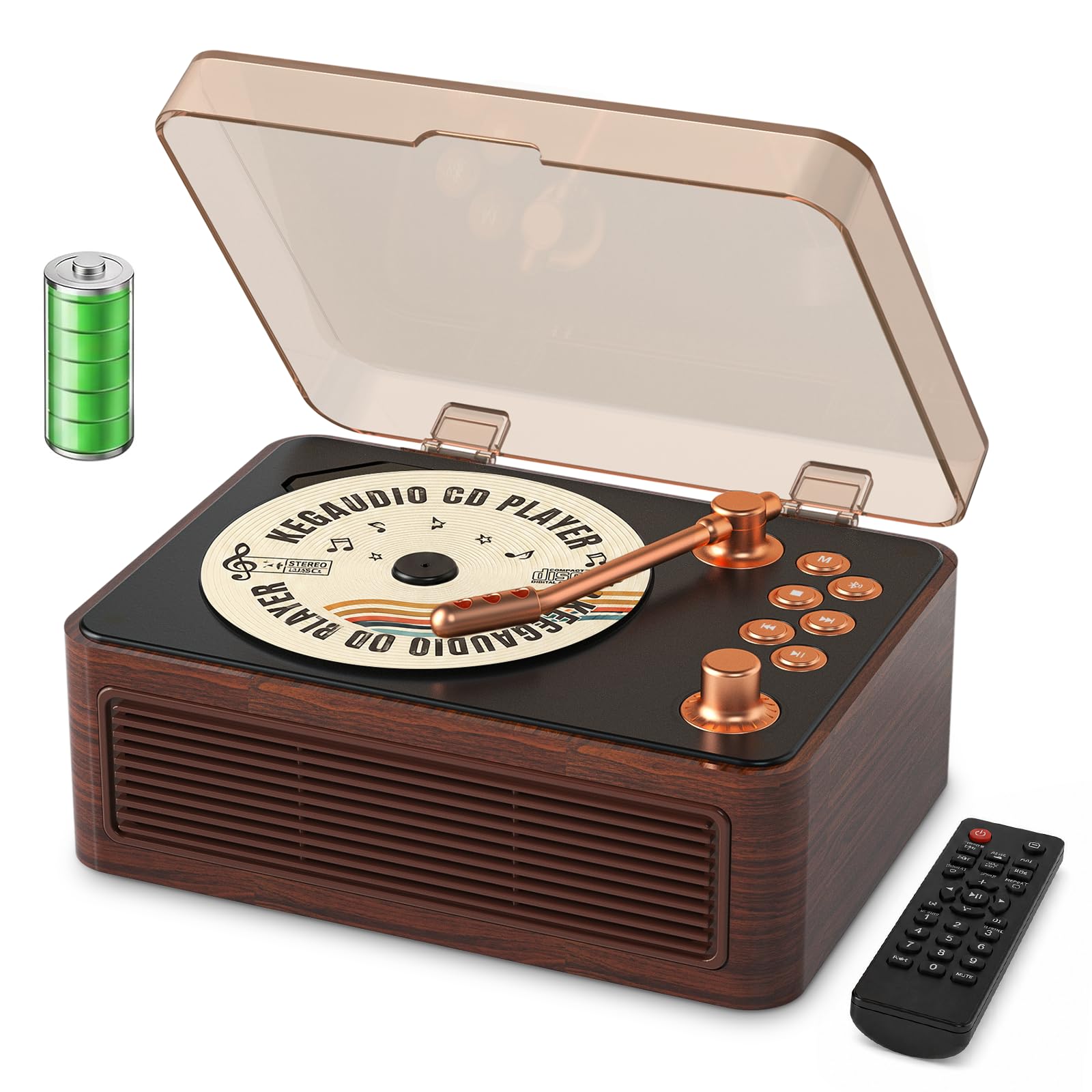 Kegaudio, lecteur CD vintage en bois avec radio FM et Bluetooth — idée cadeau