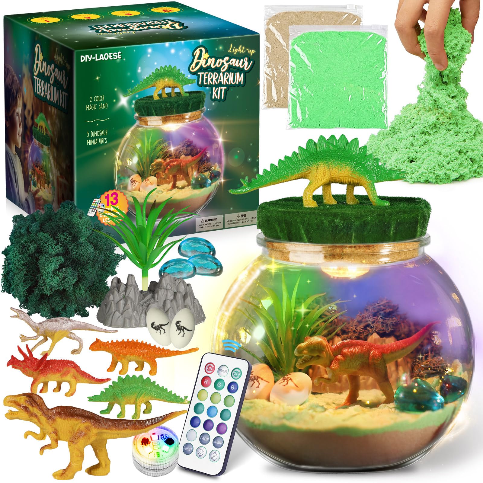 Kit terrarium dinosaure avec veilleuse LED pour enfants