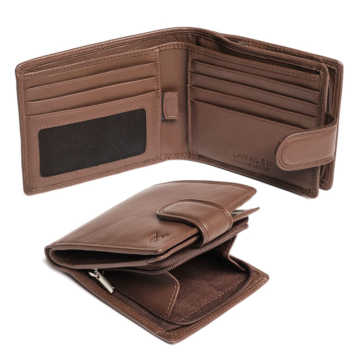 Lavalen, portefeuille homme zippé en cuir de vachette, protection RFID — idée cadeau
