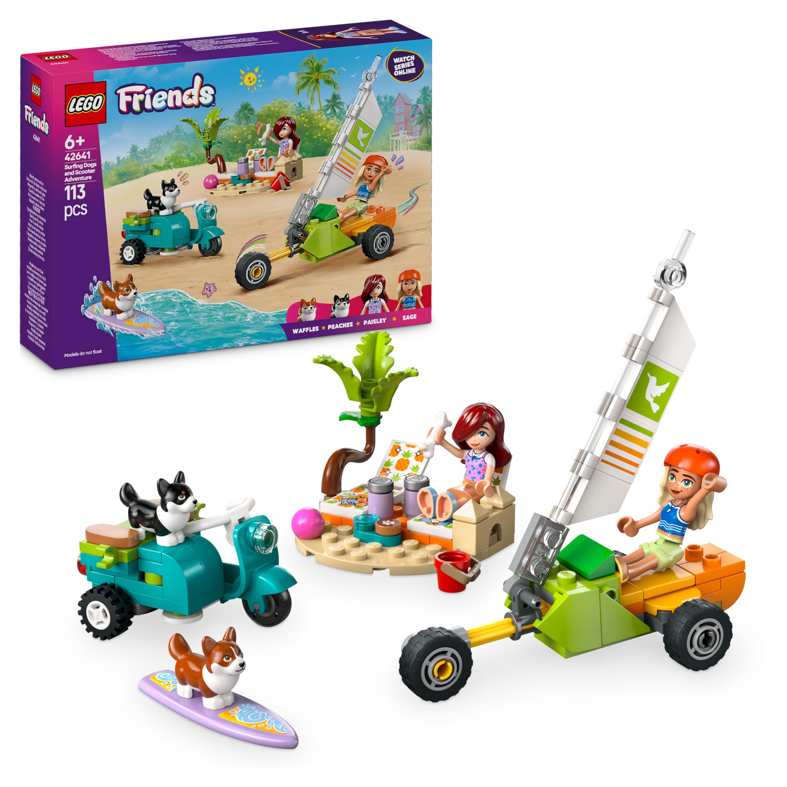 LEGO Friends Chiens surfeurs et aventure en scooter — idée cadeau
