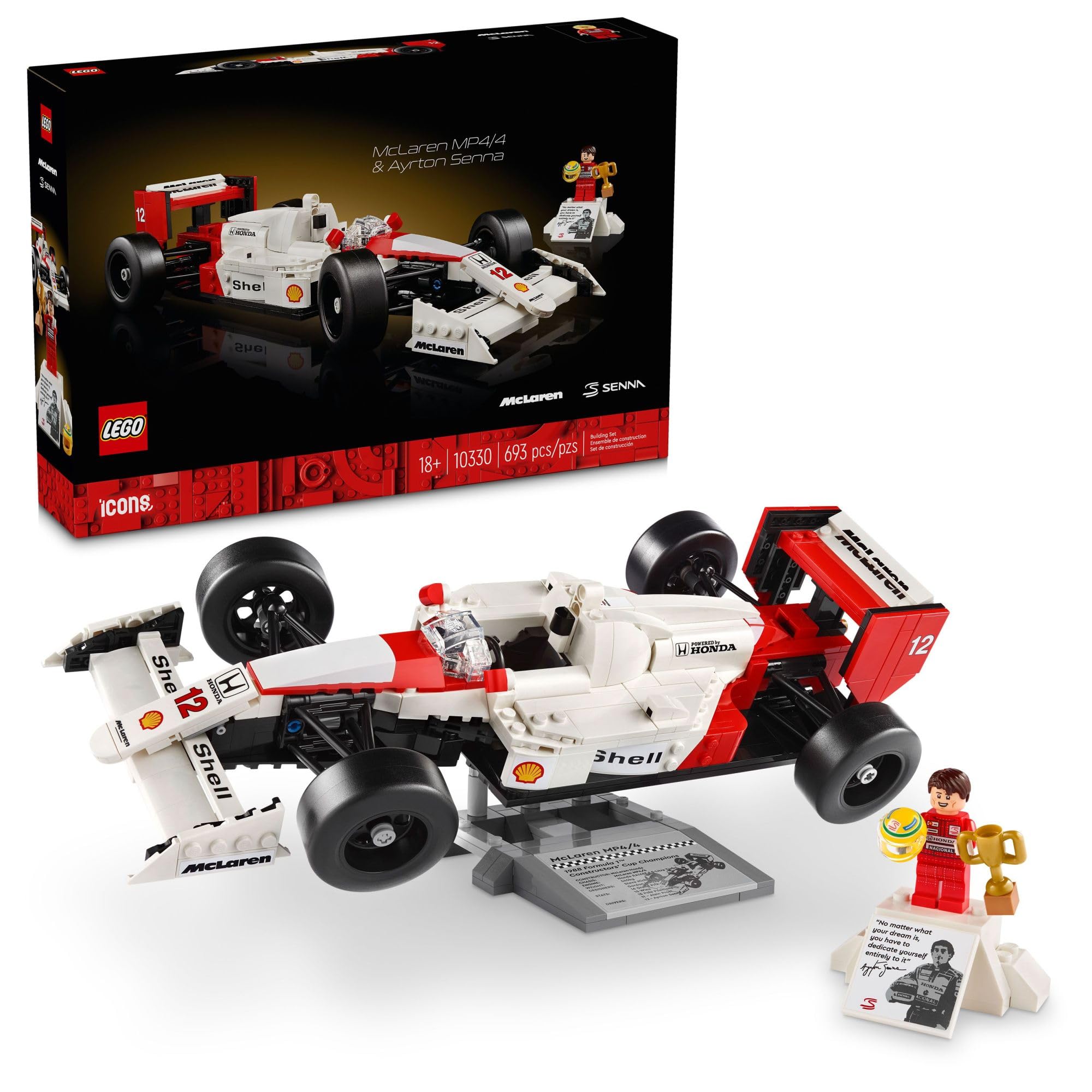 LEGO Icons McLaren MP4/4 & Ayrton Senna Minifigure Model Car Kit (10330) — gift idea