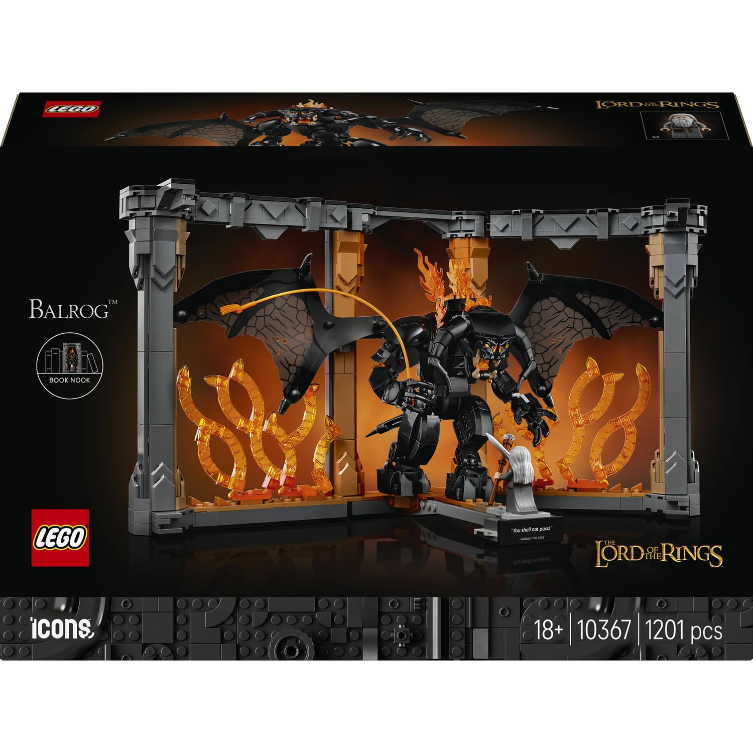 LEGO Icons 10367 Seigneur des Anneaux, book nook du Balrog — idée cadeau