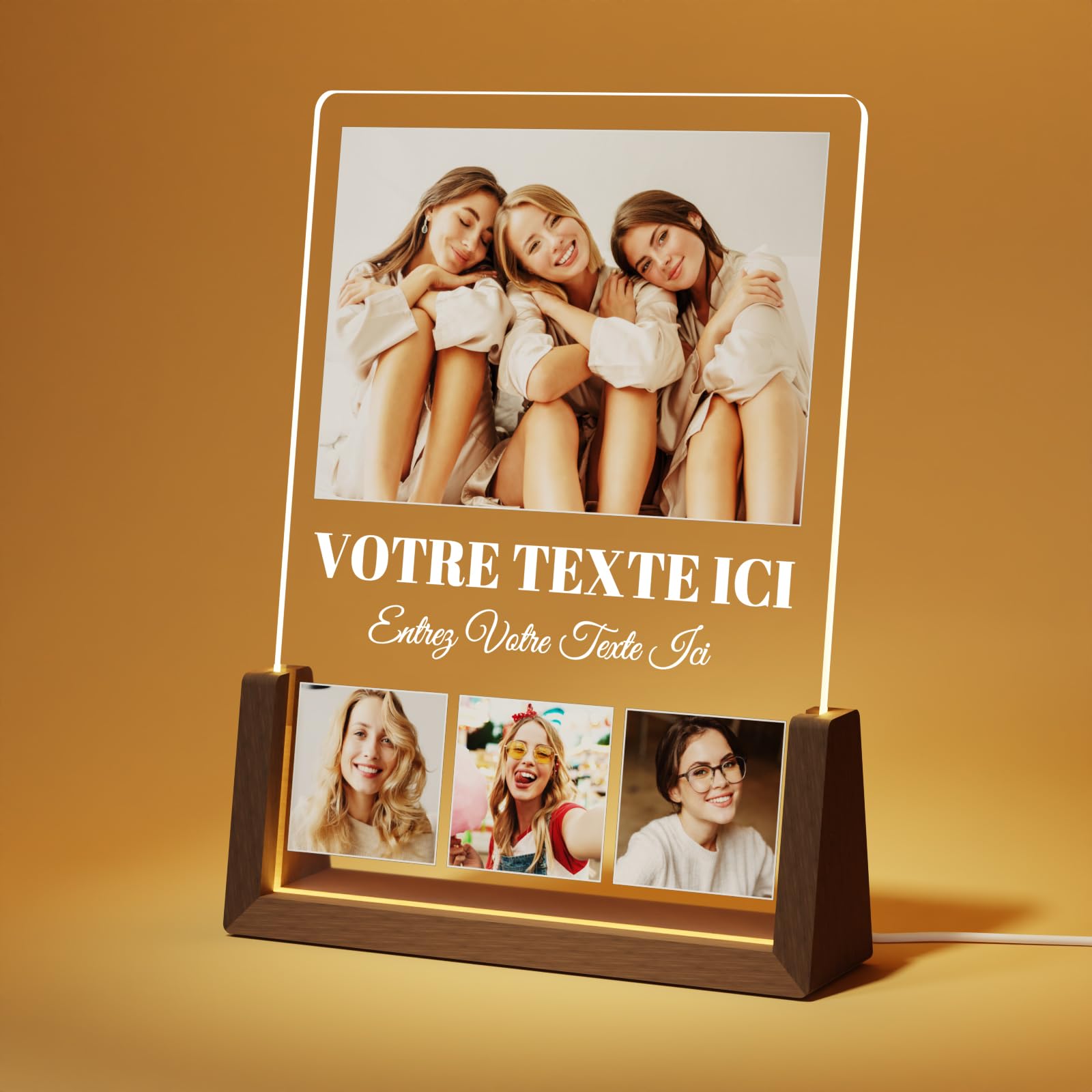 LUCKOR, lampe photo en acrylique personnalisée sur base noyer — idée cadeau