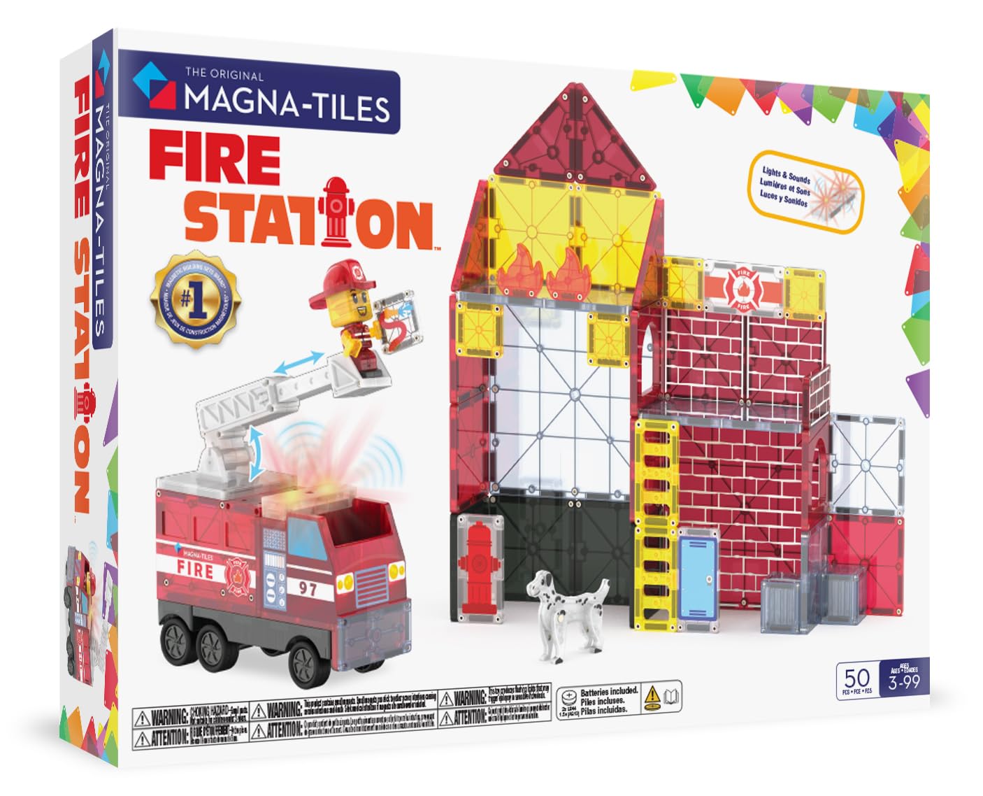 MAGNA-TILES Caserne de pompiers, kit magnétique 50 pièces — cadeau drôle et insolite