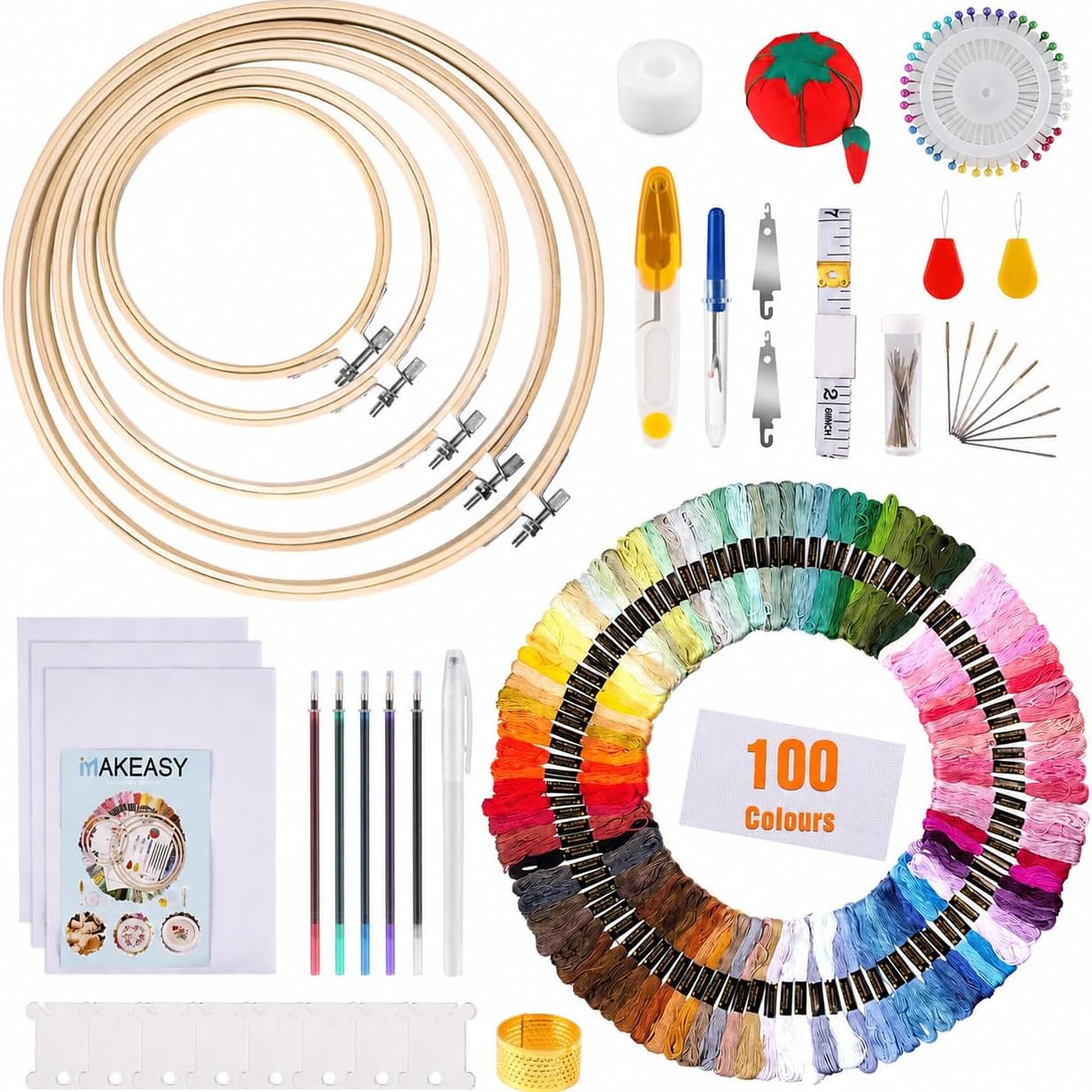 MAKEASY, kit de broderie de 205 pièces avec 100 fils et 5 cerceaux — cadeau drôle et insolite