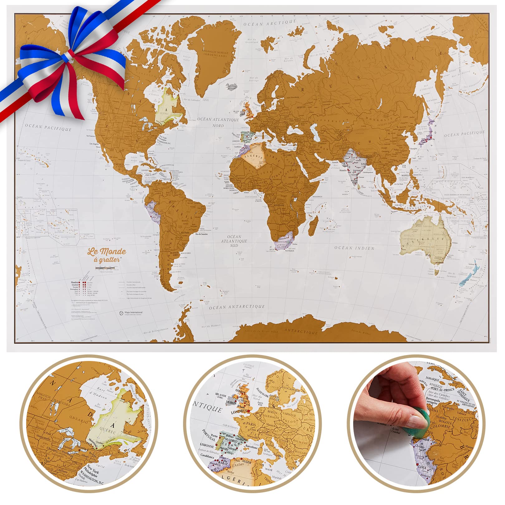 La carte du monde à gratter Maps International en français, 84 x 59 cm — idée cadeau