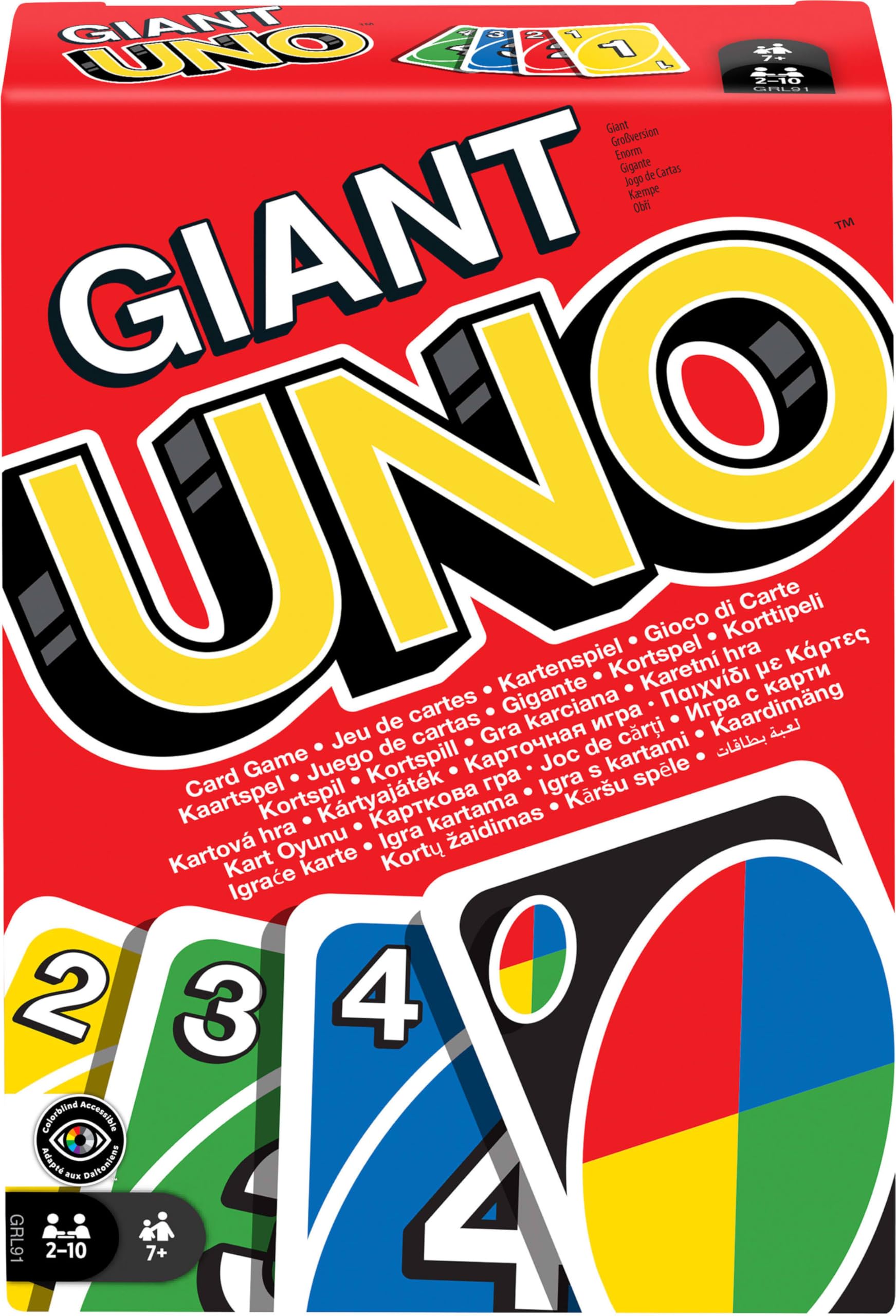 Mattel Games UNO géant, jeu de cartes XXL, 2 à 10 joueurs — idée cadeau original